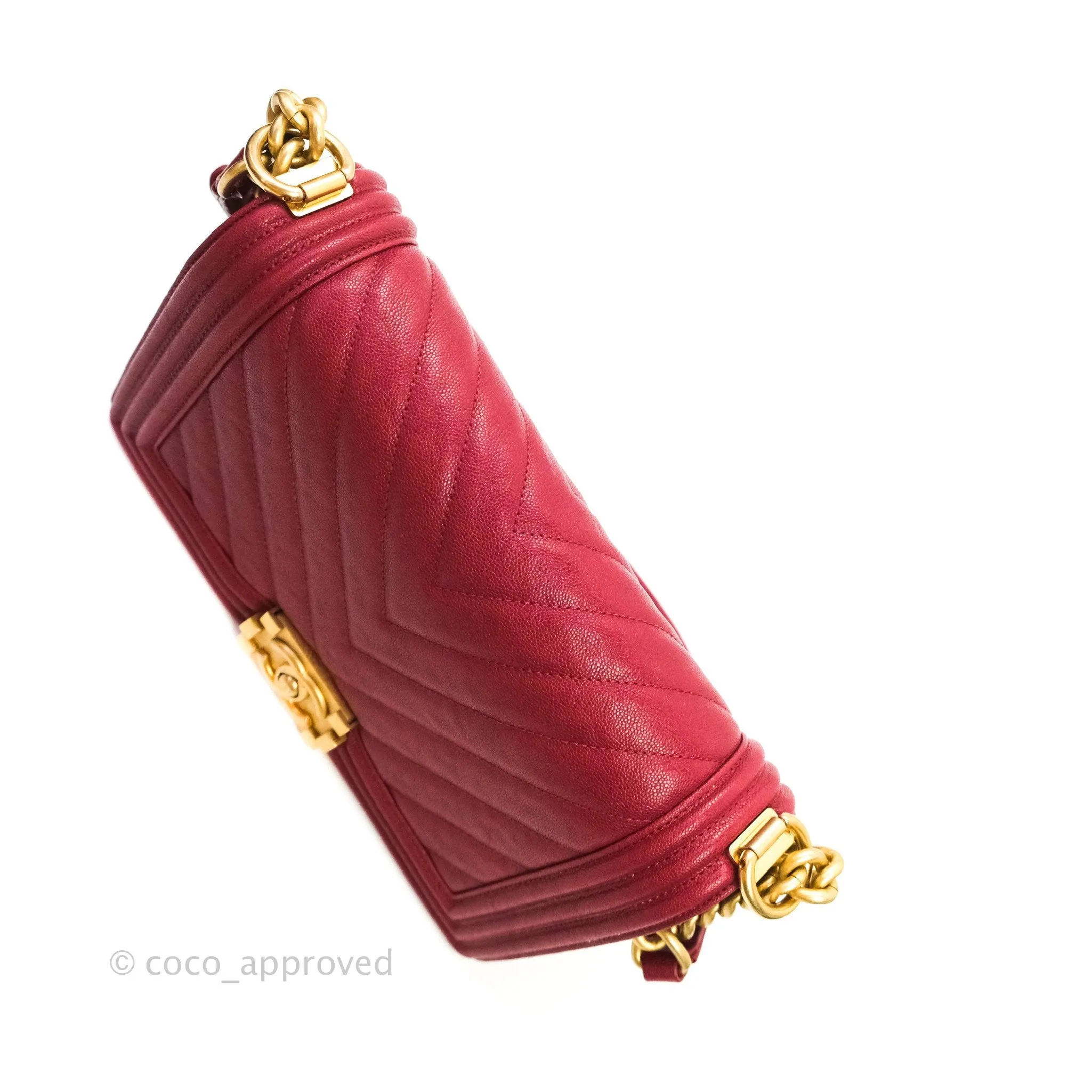 Chanel Boy Chevron Medium Red Caviar Gold Hardware