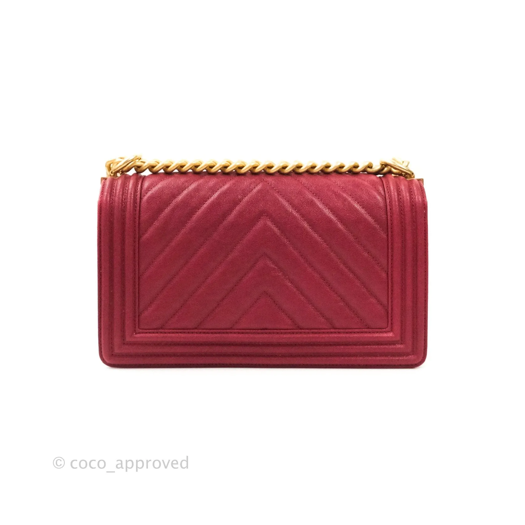 Chanel Boy Chevron Medium Red Caviar Gold Hardware