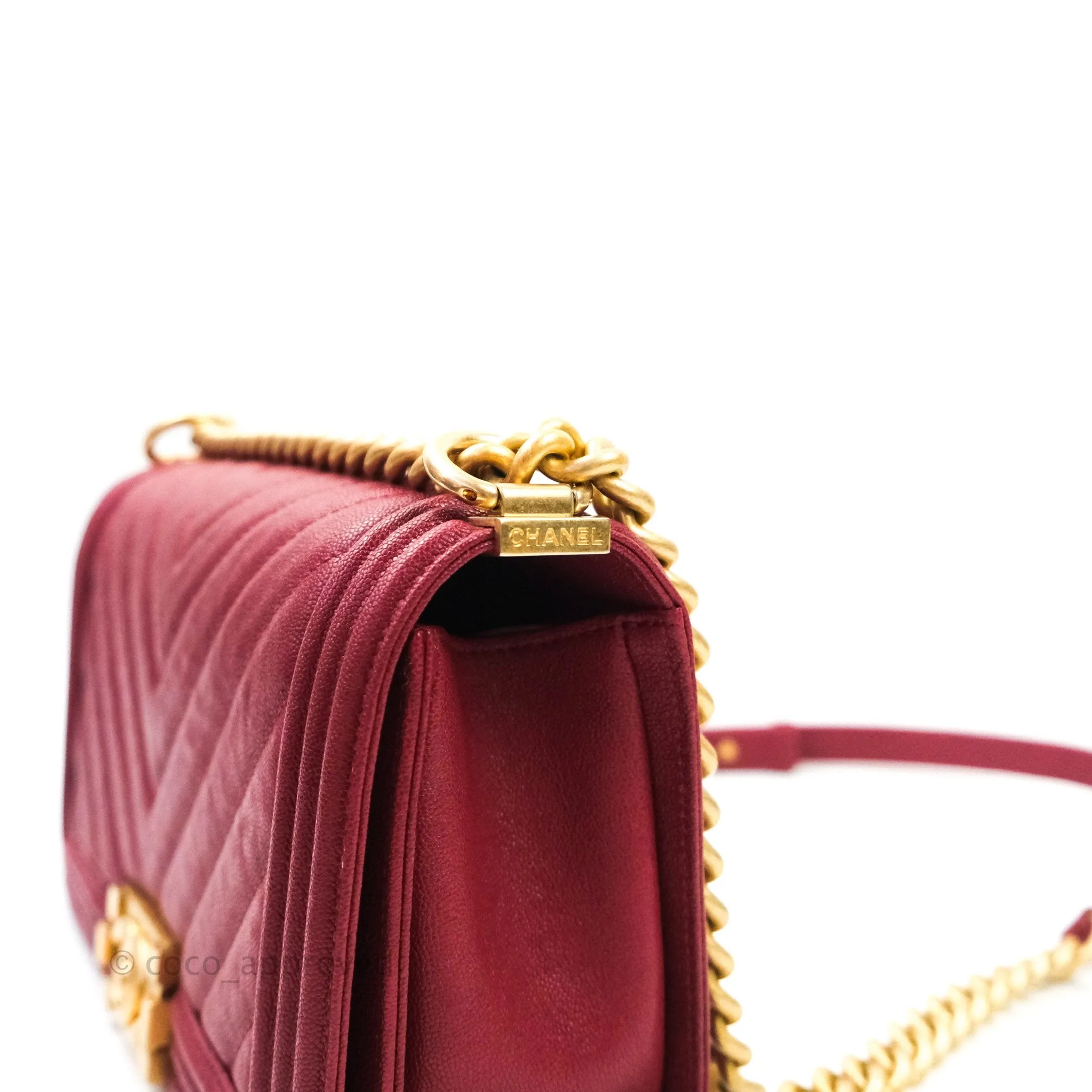 Chanel Boy Chevron Medium Red Caviar Gold Hardware