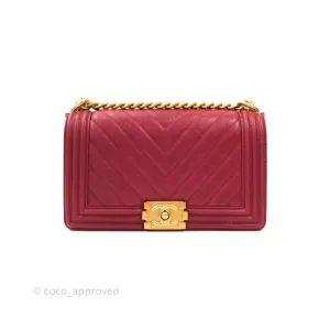 Chanel Boy Chevron Medium Red Caviar Gold Hardware