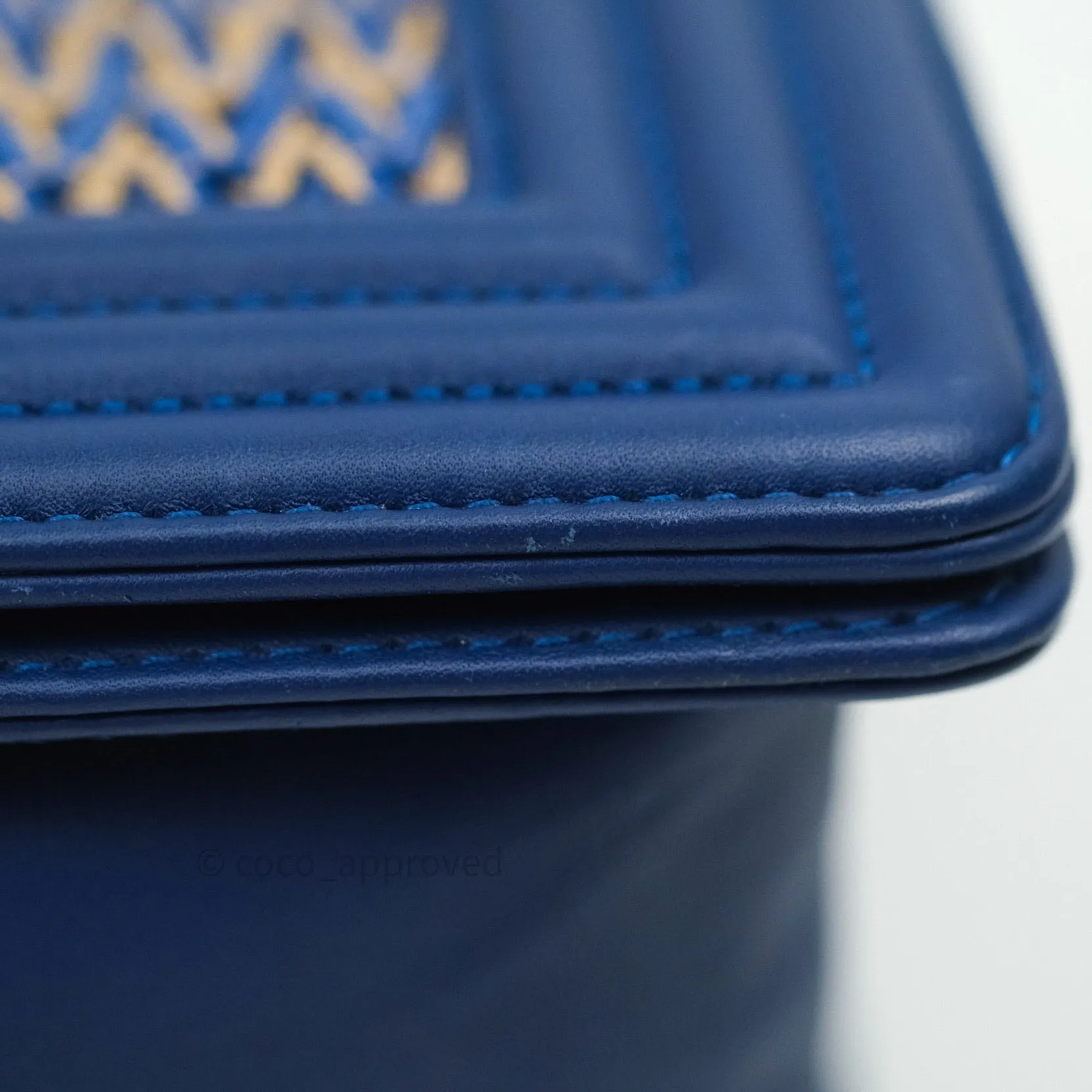 Chanel Boy Medium Straw Calfskin Navy Shiny Gold Hardware