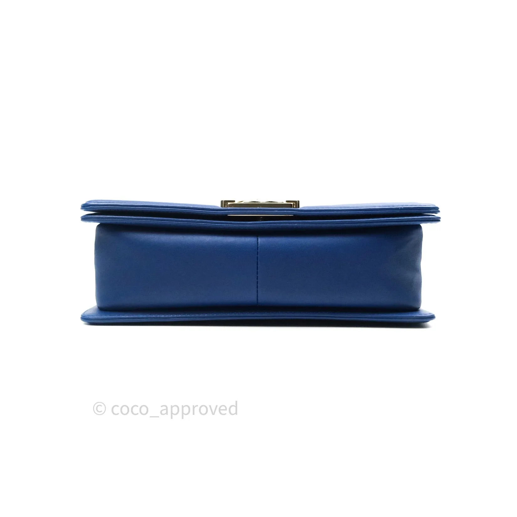 Chanel Boy Medium Straw Calfskin Navy Shiny Gold Hardware