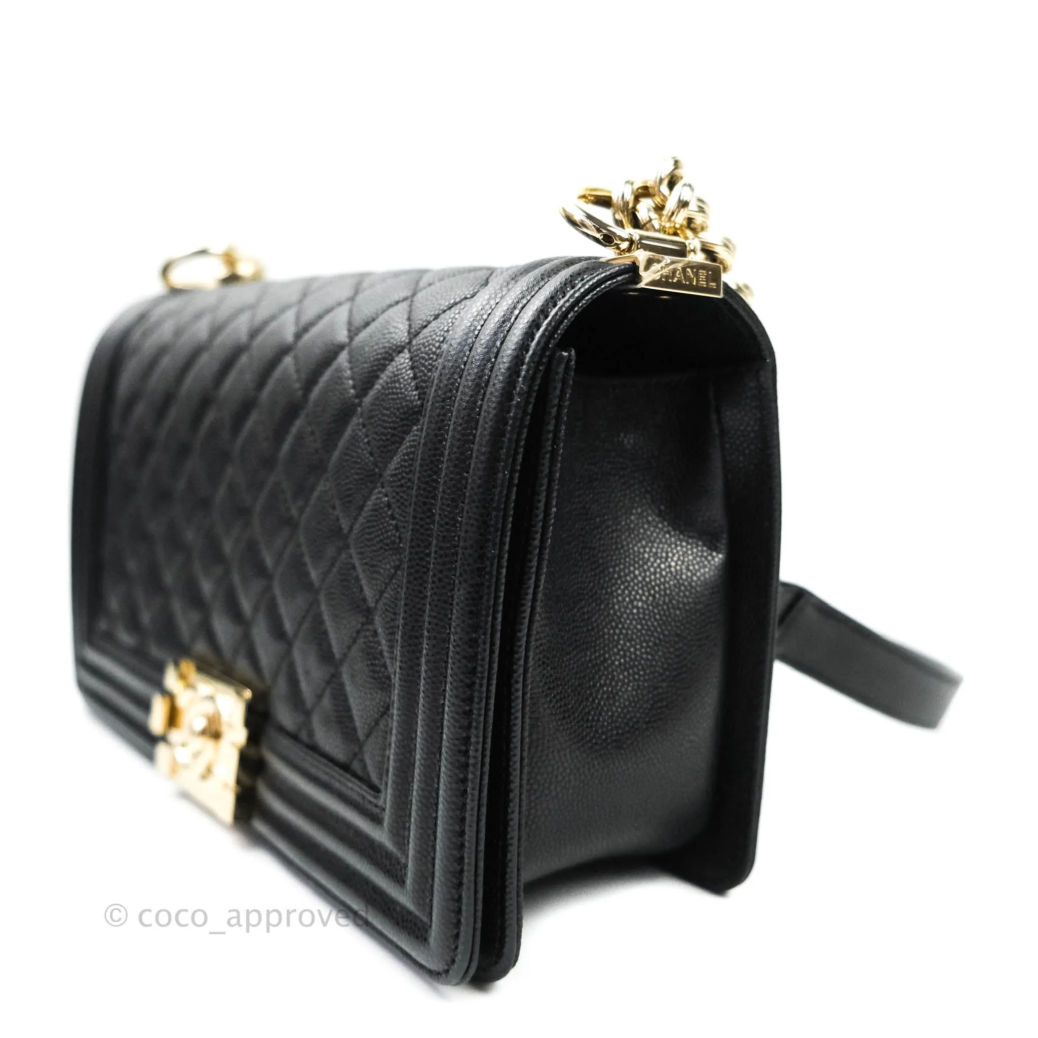 Chanel Boy Quilted Medium Black Caviar Gold Hardware