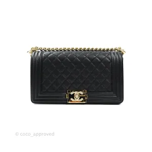 Chanel Boy Quilted Medium Black Caviar Gold Hardware