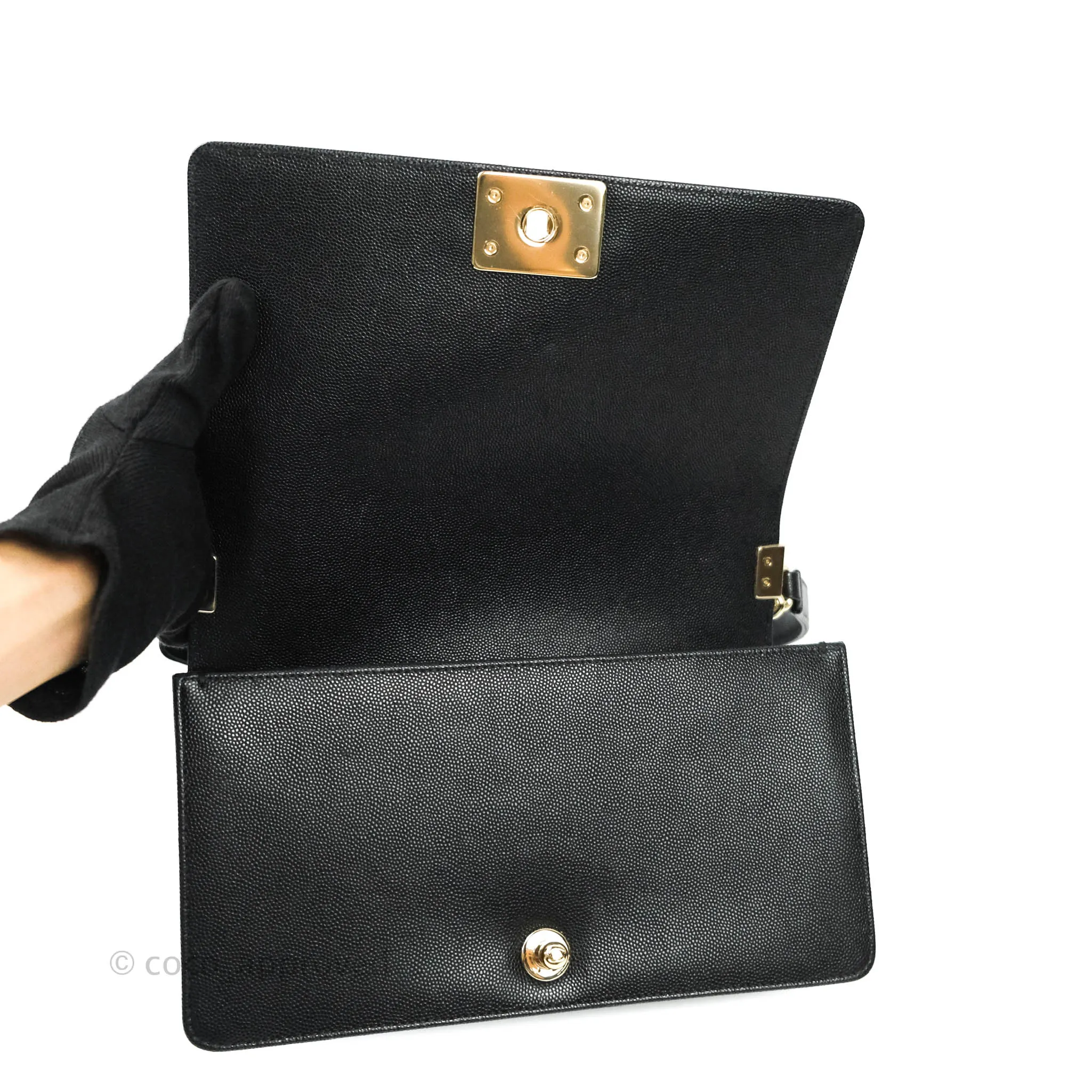 Chanel Boy Quilted Medium Black Caviar Gold Hardware