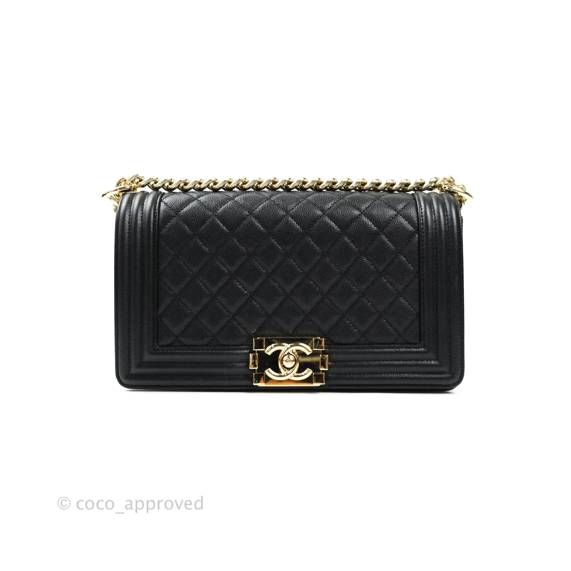 Chanel Boy Quilted Medium Black Caviar Gold Hardware
