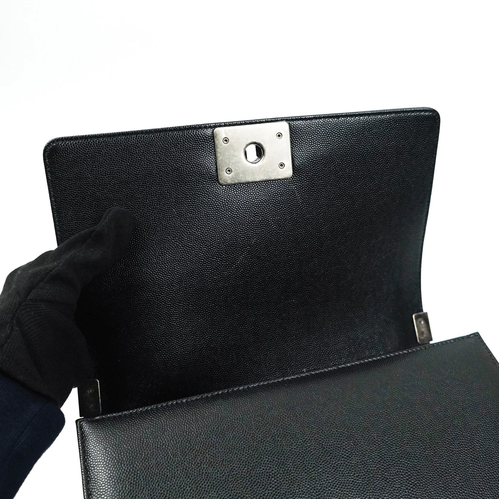 Chanel Boy Quilted Medium Black Caviar Ruthenium Hardware