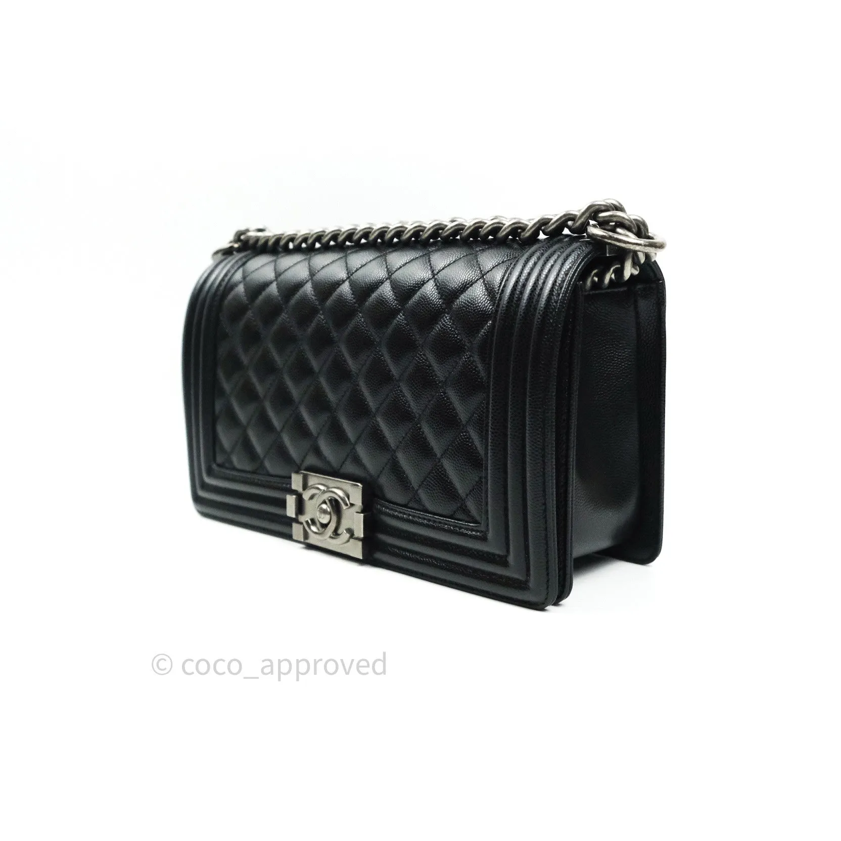 Chanel Boy Quilted Medium Black Caviar Ruthenium Hardware