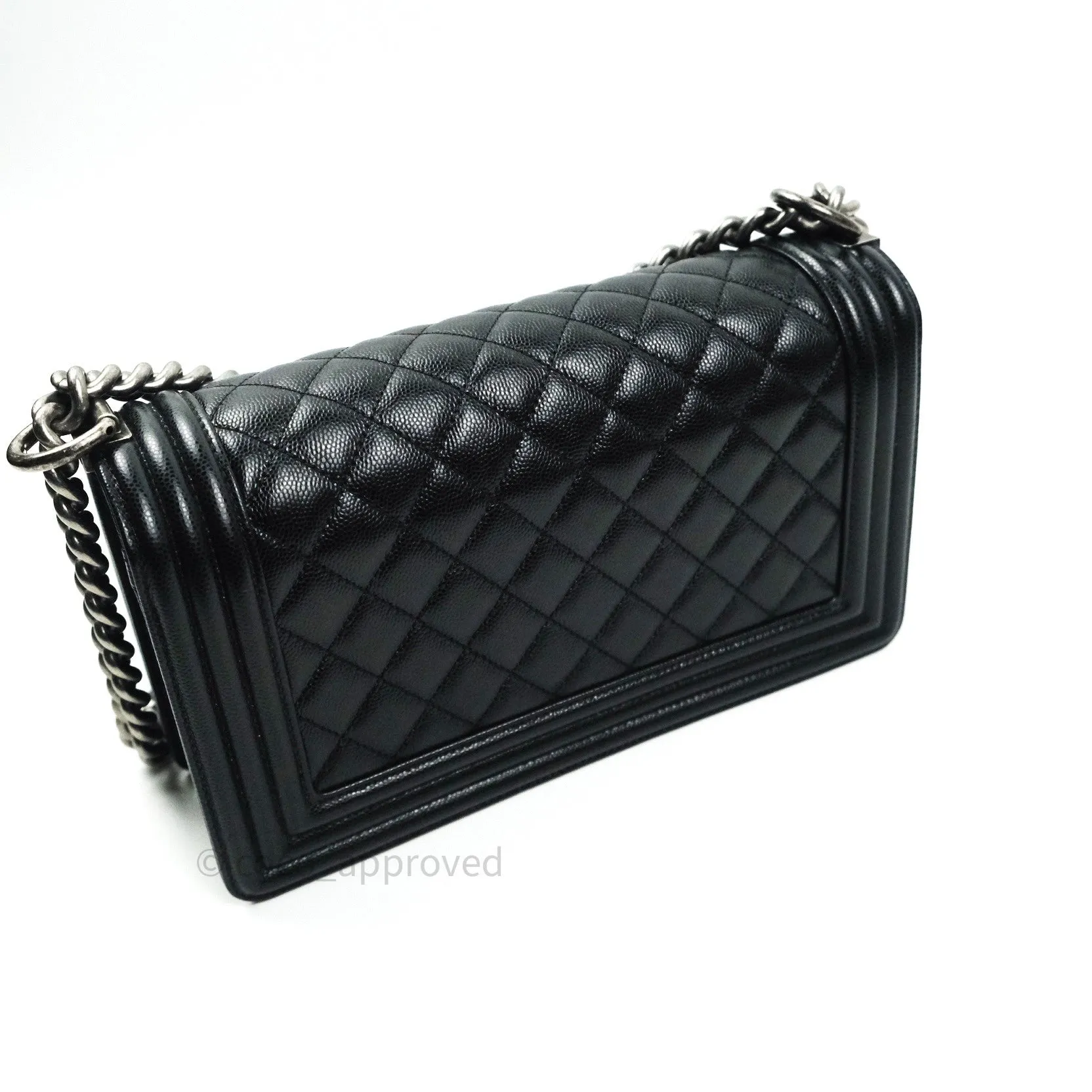 Chanel Boy Quilted Medium Black Caviar Ruthenium Hardware