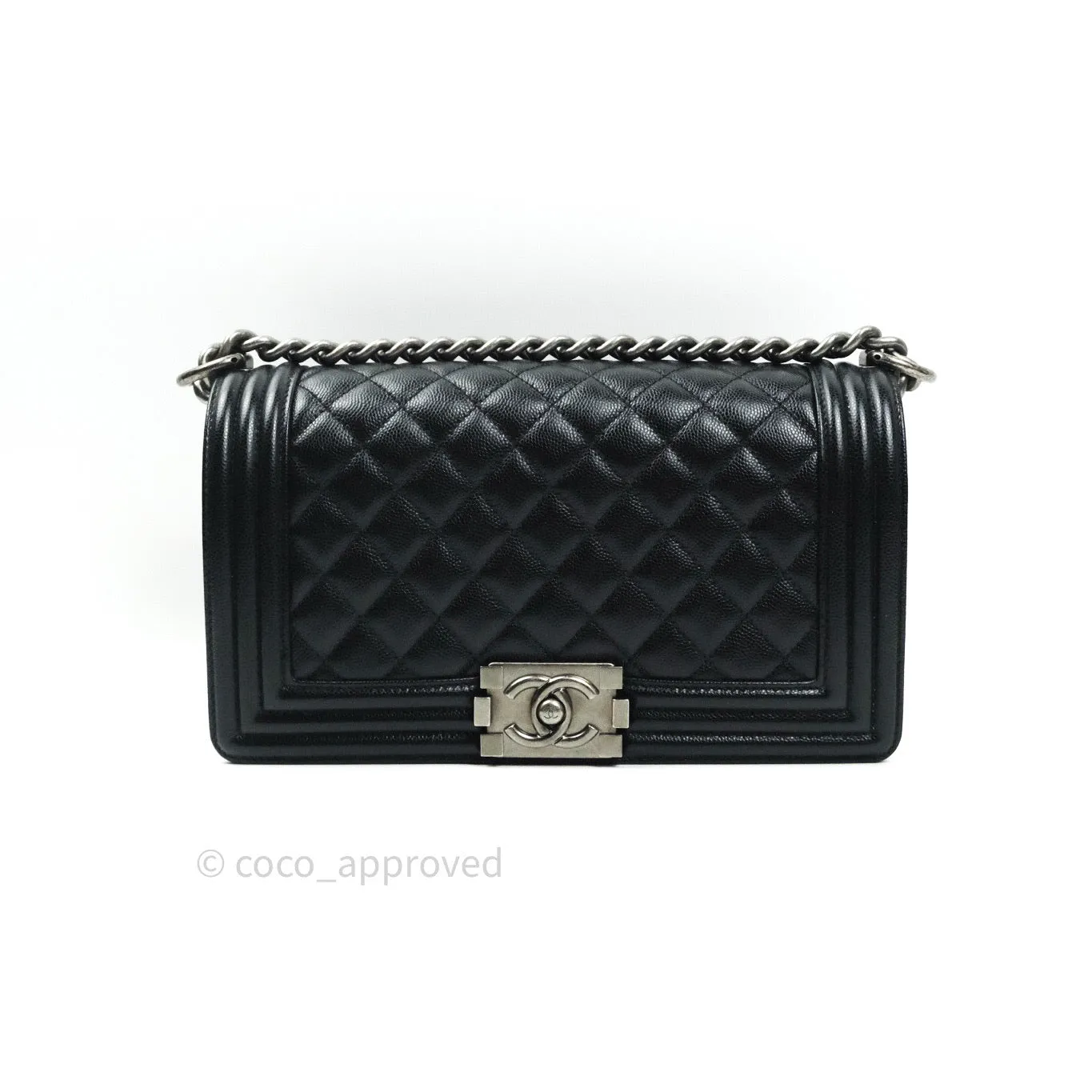 Chanel Boy Quilted Medium Black Caviar Ruthenium Hardware