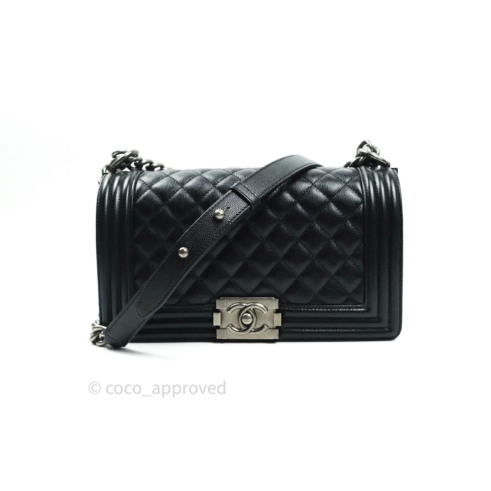 Chanel Boy Quilted Medium Black Caviar Ruthenium Hardware
