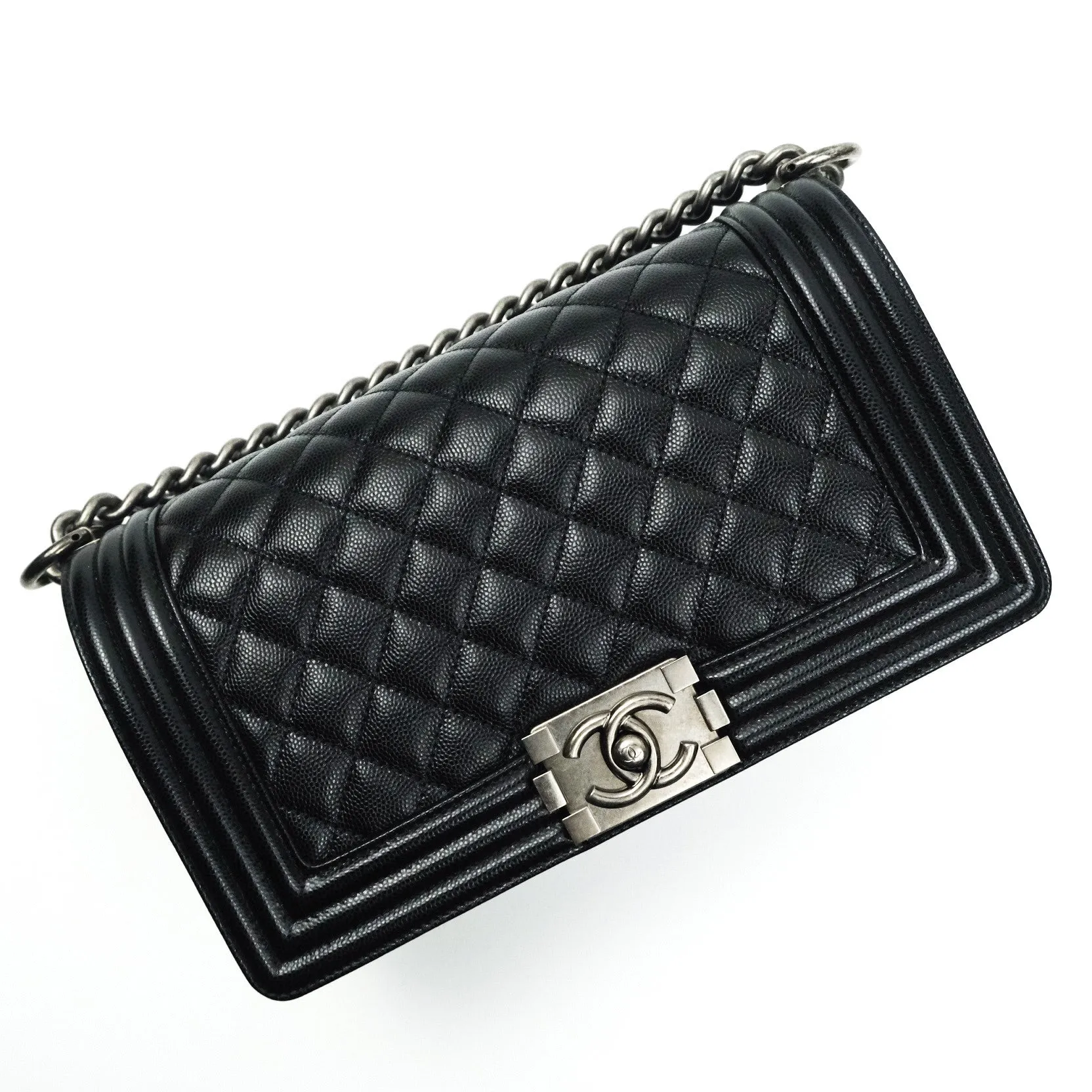 Chanel Boy Quilted Medium Black Caviar Ruthenium Hardware