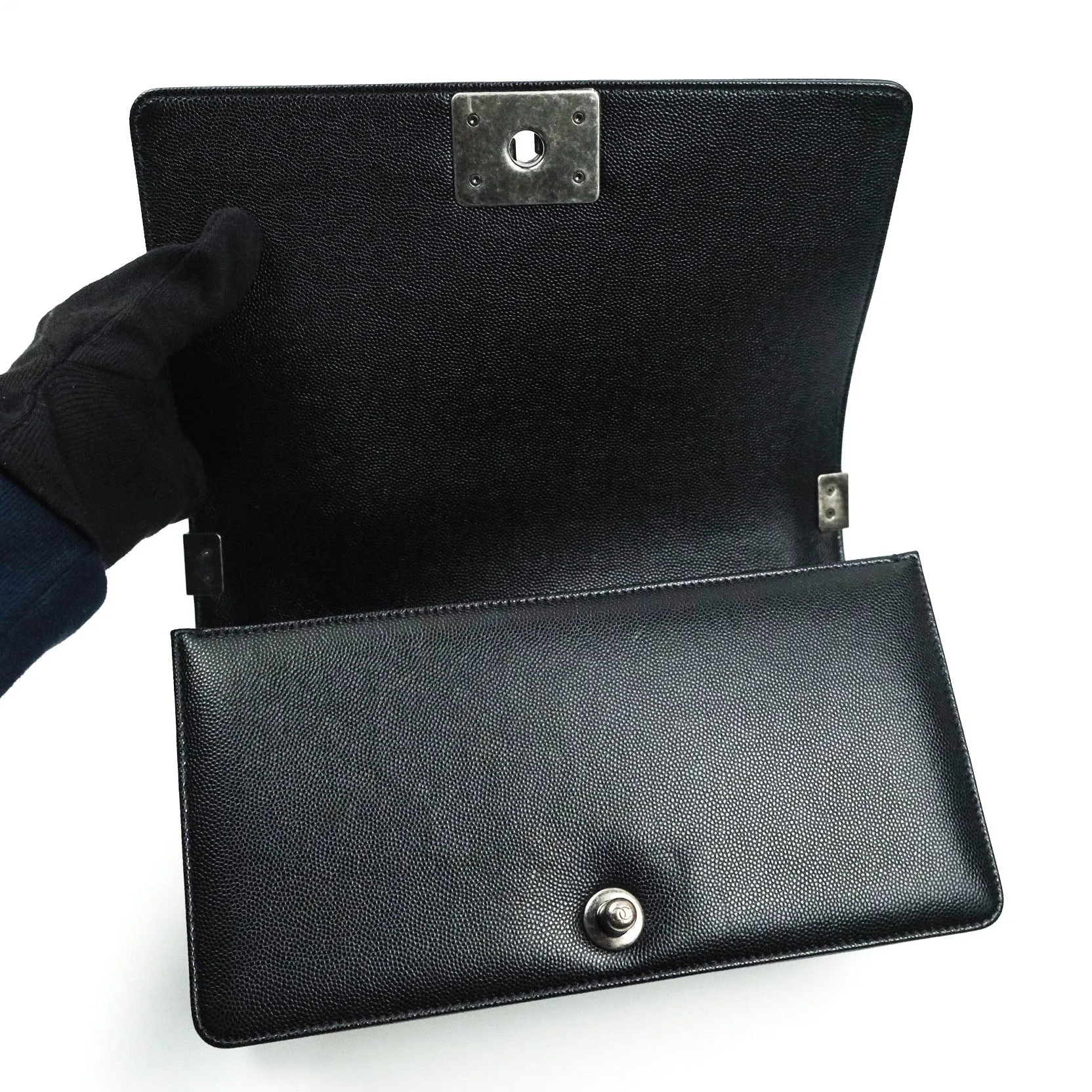 Chanel Boy Quilted Medium Black Caviar Ruthenium Hardware