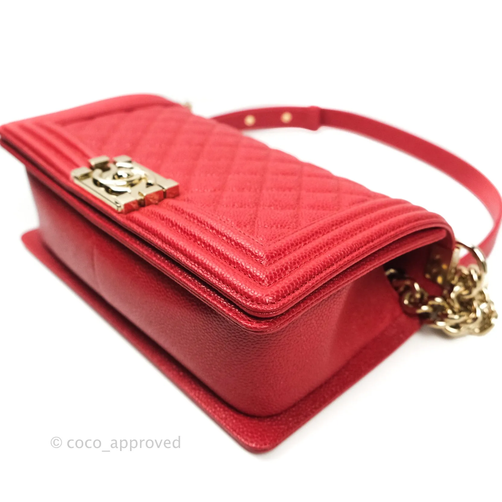 Chanel Boy Quilted Medium Red Caviar Gold Hardware