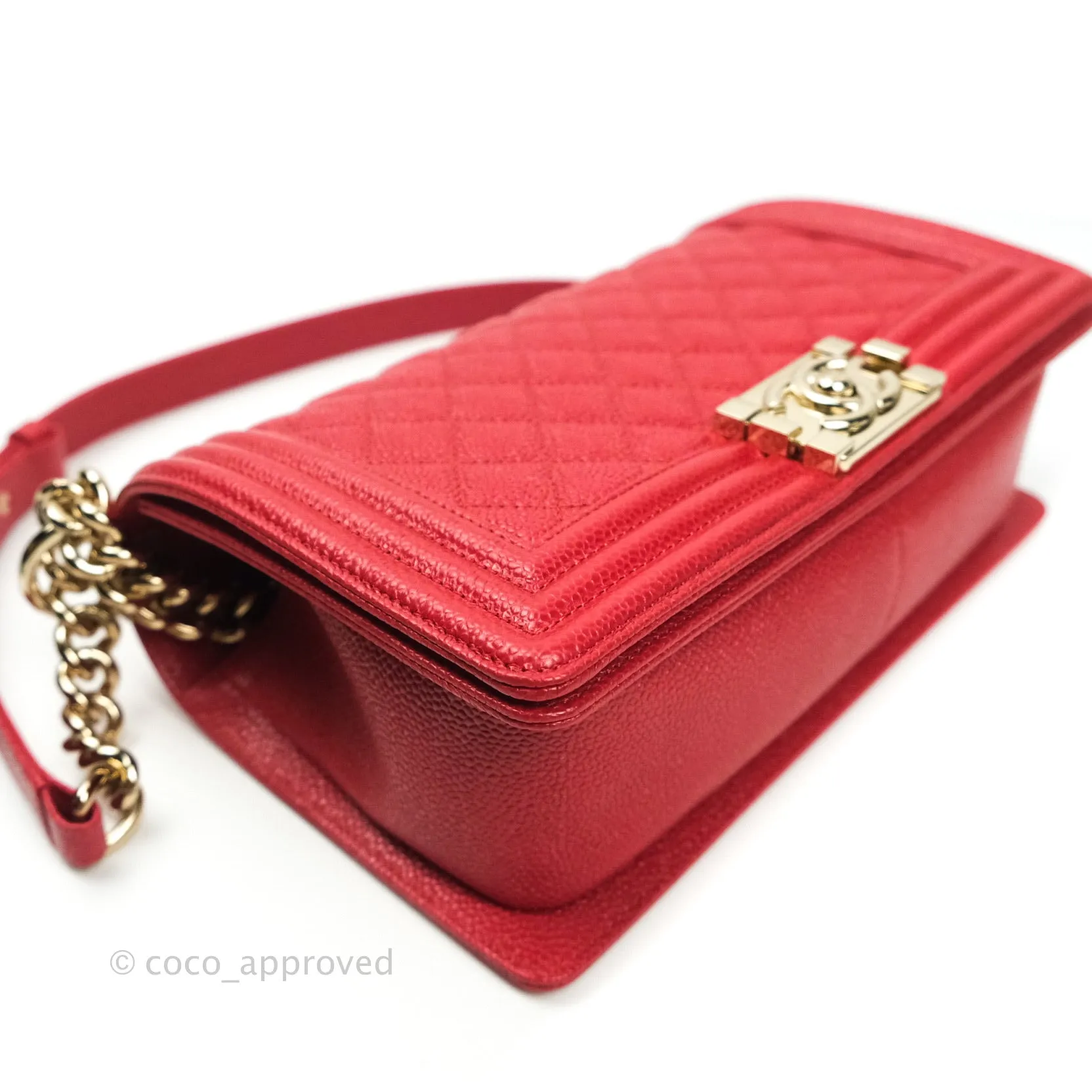 Chanel Boy Quilted Medium Red Caviar Gold Hardware