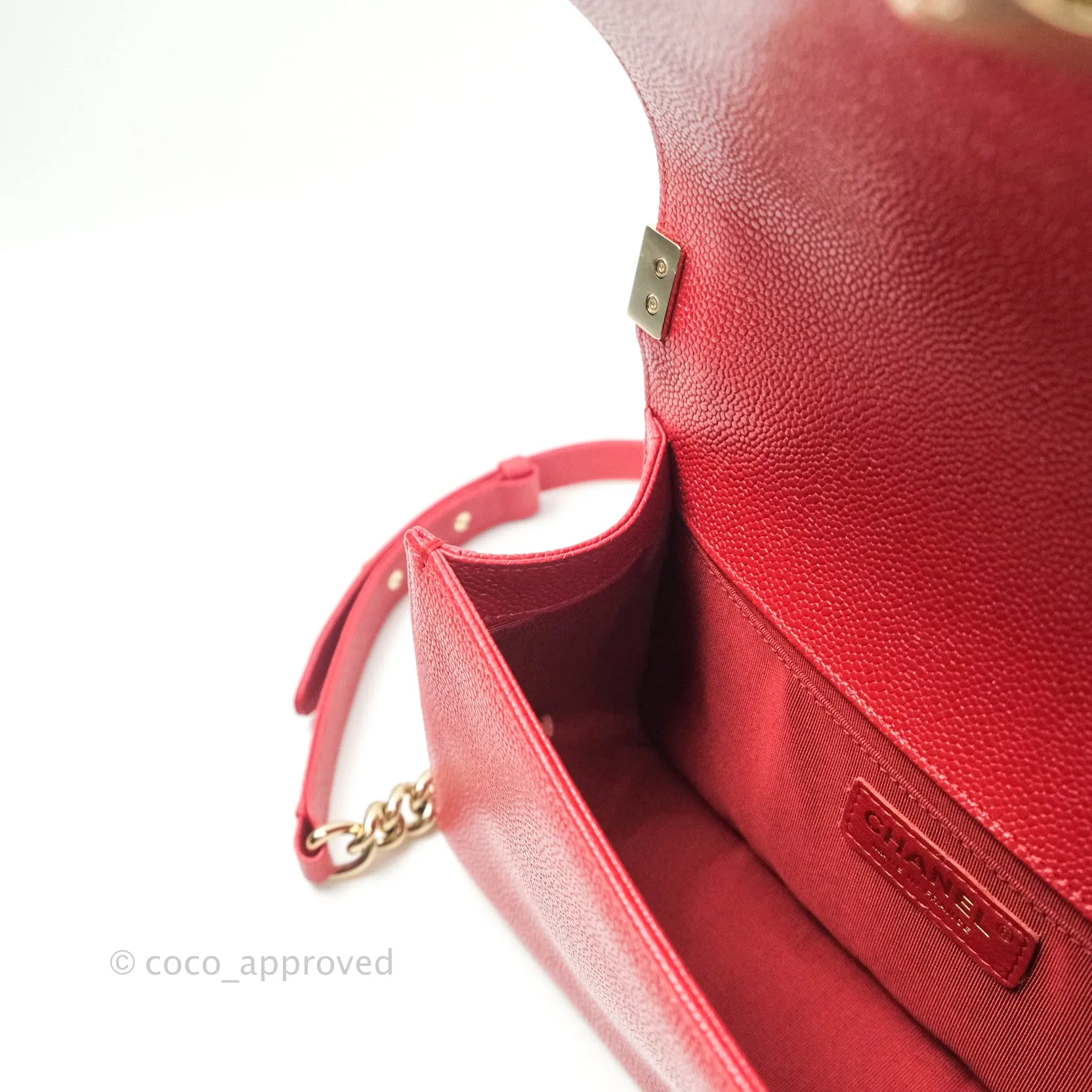 Chanel Boy Quilted Medium Red Caviar Gold Hardware