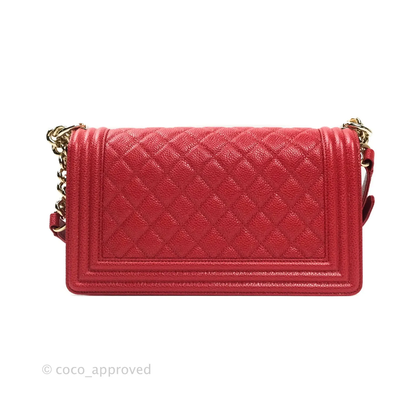 Chanel Boy Quilted Medium Red Caviar Gold Hardware