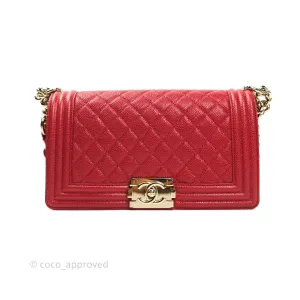 Chanel Boy Quilted Medium Red Caviar Gold Hardware