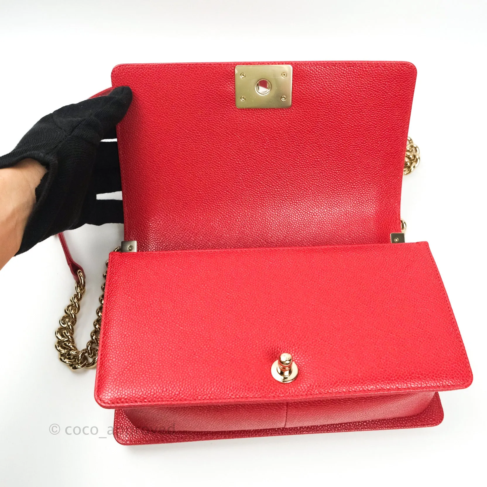 Chanel Boy Quilted Medium Red Caviar Gold Hardware