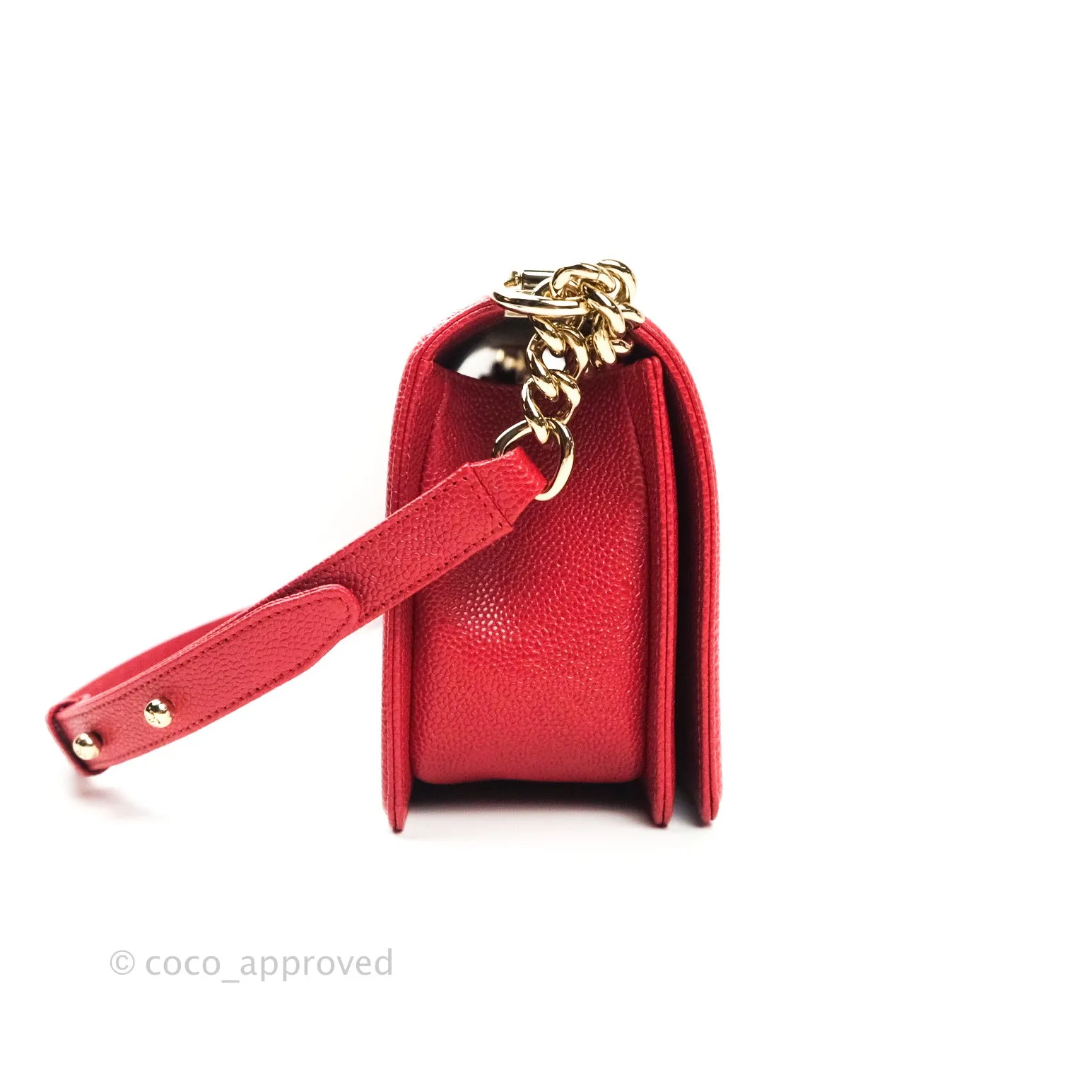 Chanel Boy Quilted Medium Red Caviar Gold Hardware