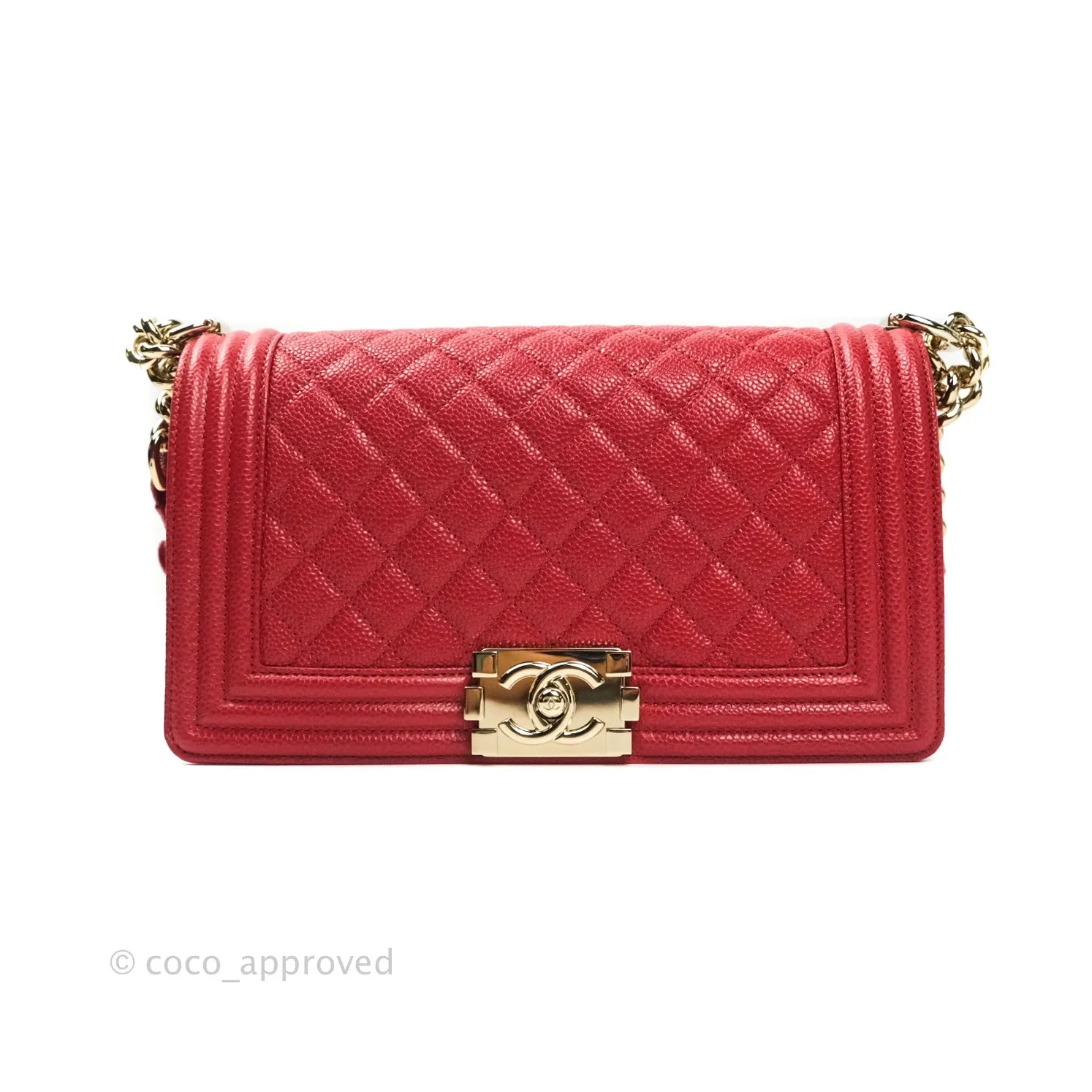 Chanel Boy Quilted Medium Red Caviar Gold Hardware