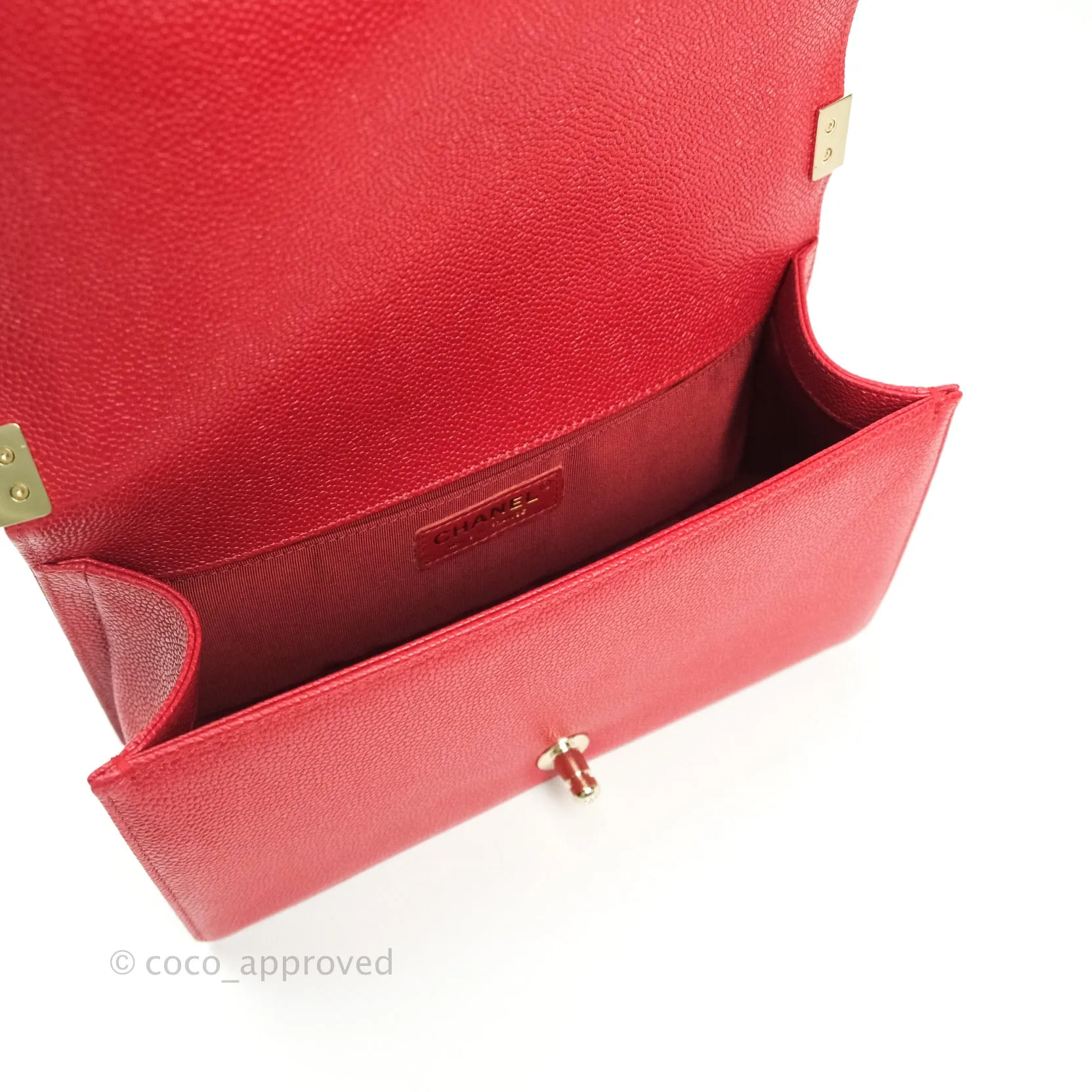 Chanel Boy Quilted Medium Red Caviar Gold Hardware
