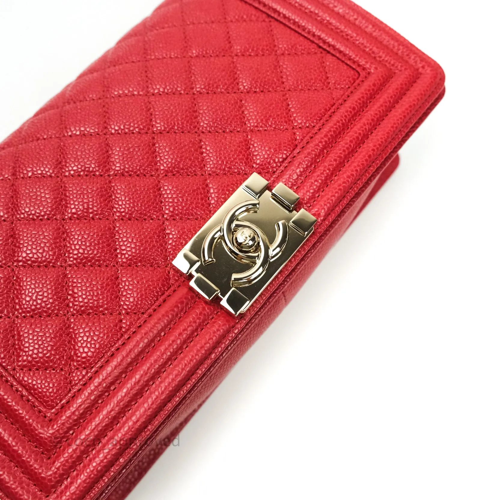 Chanel Boy Quilted Medium Red Caviar Gold Hardware