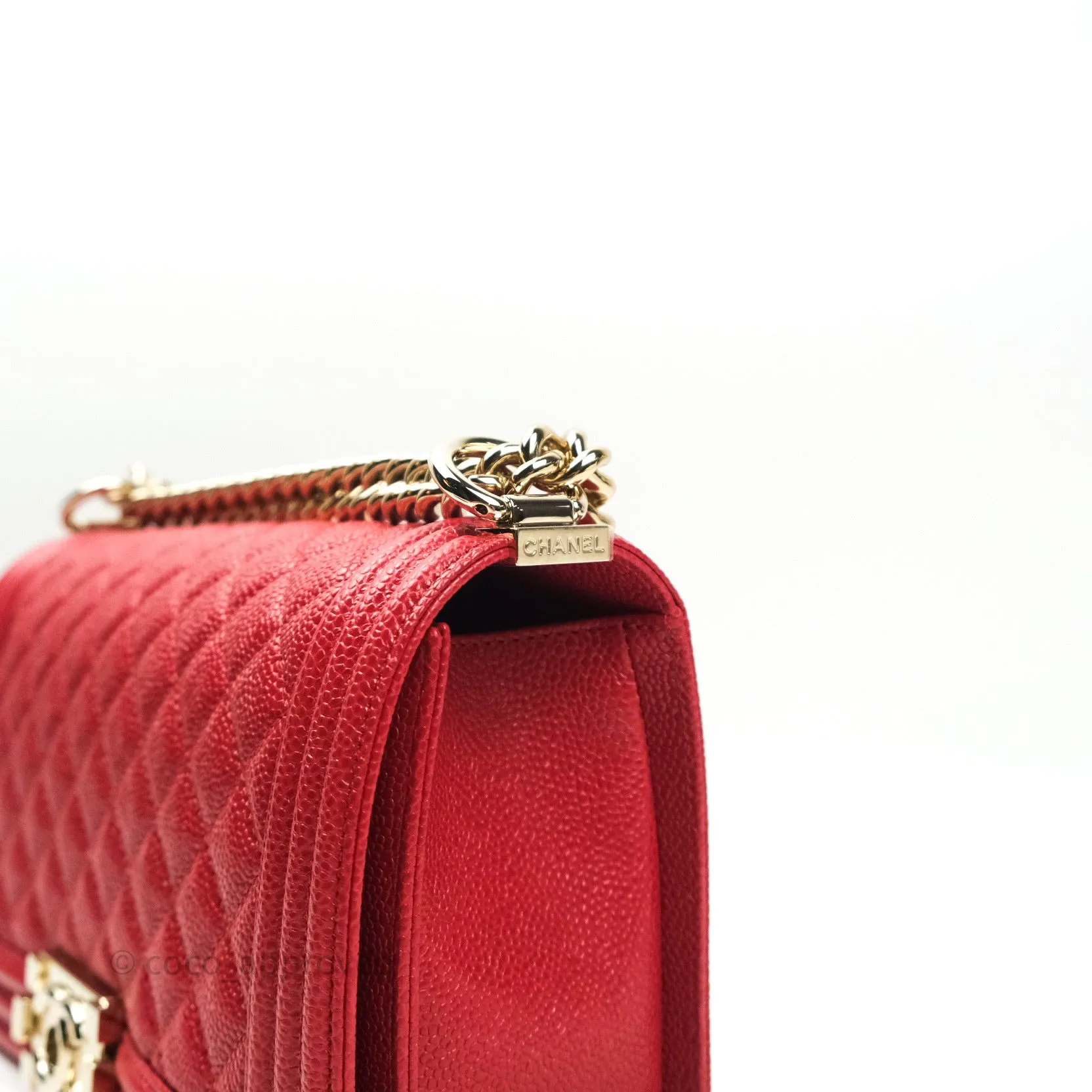 Chanel Boy Quilted Medium Red Caviar Gold Hardware