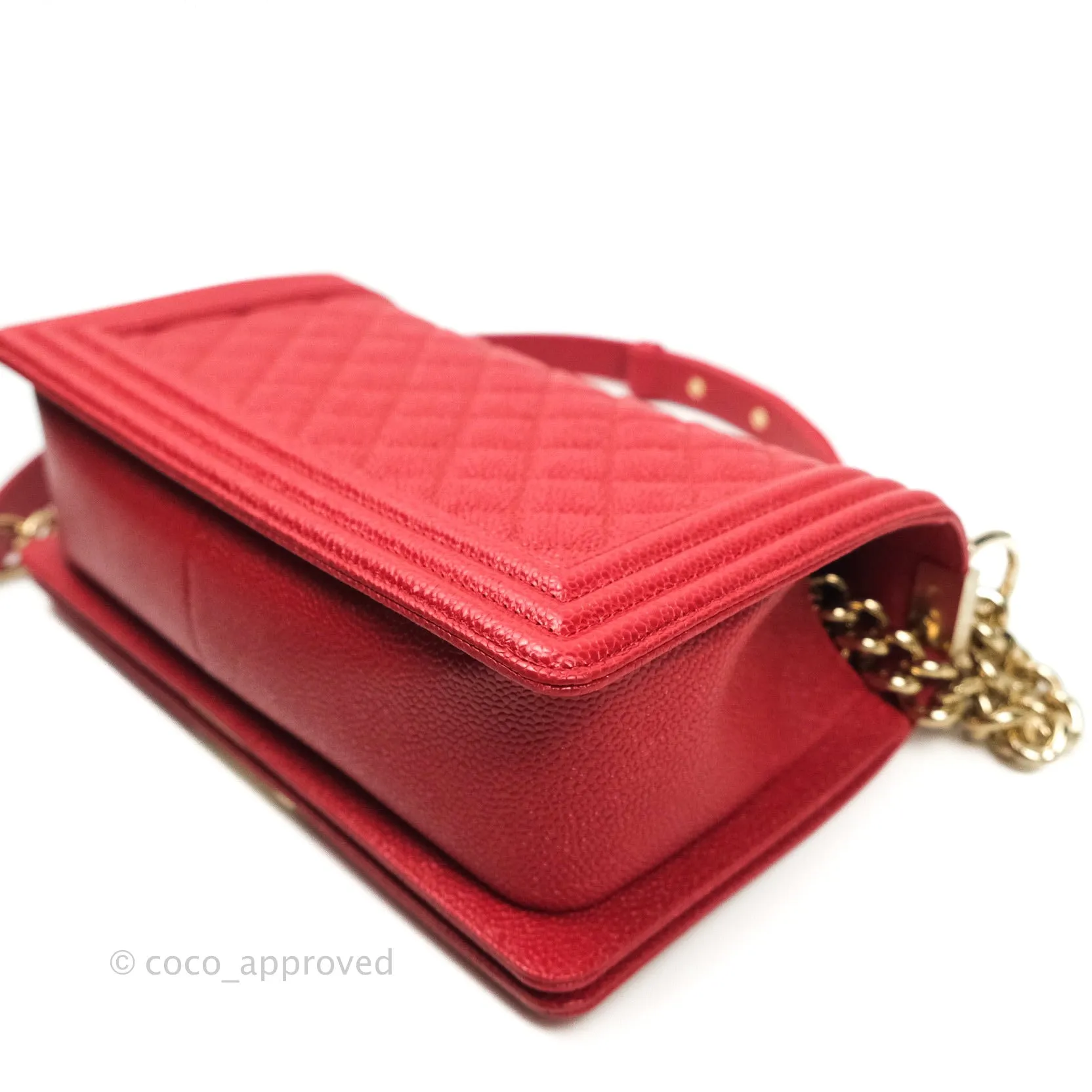 Chanel Boy Quilted Medium Red Caviar Gold Hardware