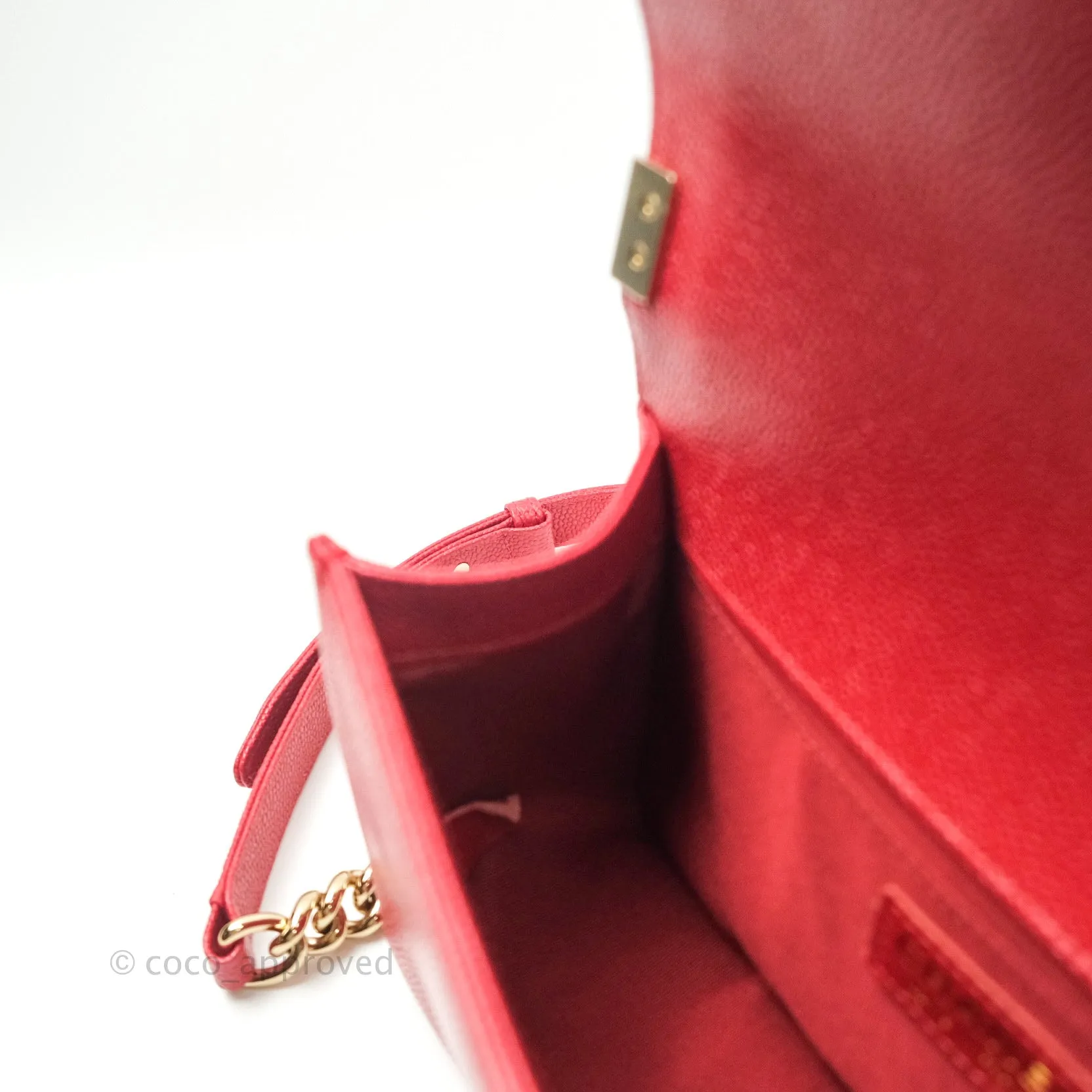 Chanel Boy Quilted Medium Red Caviar Gold Hardware