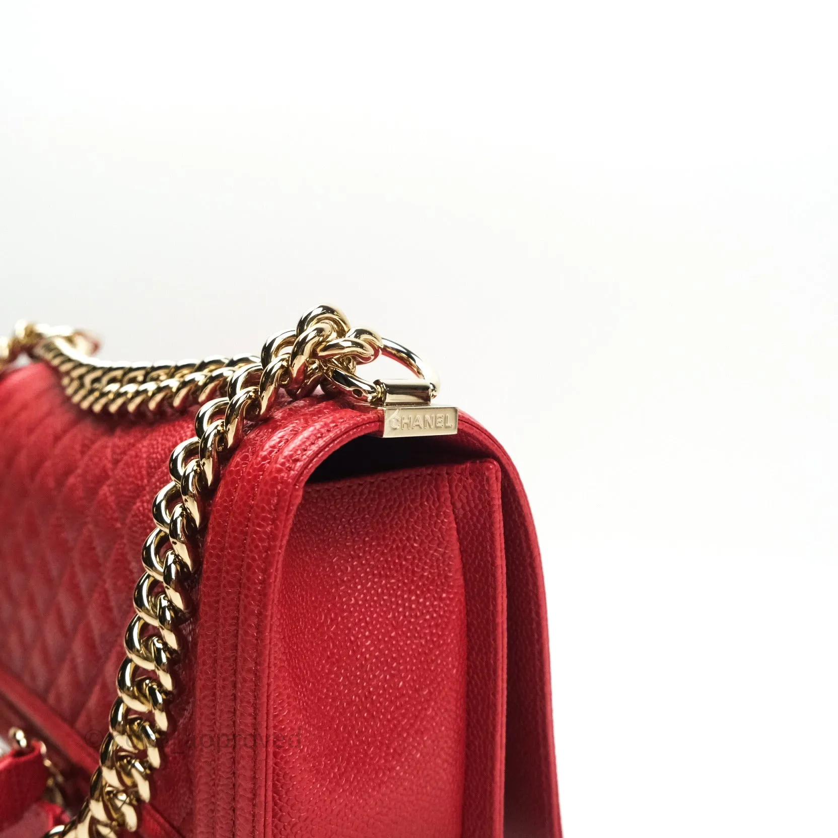 Chanel Boy Quilted Medium Red Caviar Gold Hardware