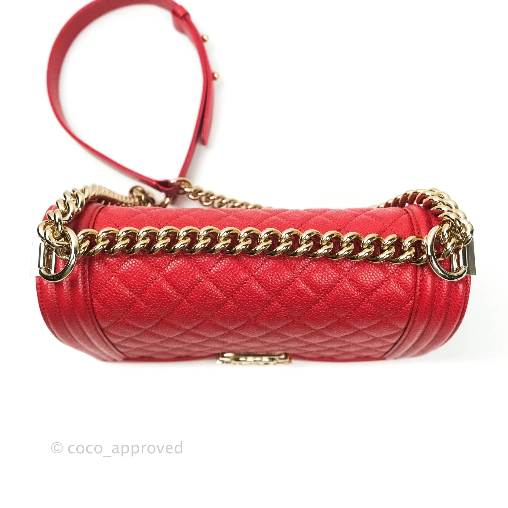 Chanel Boy Quilted Medium Red Caviar Gold Hardware