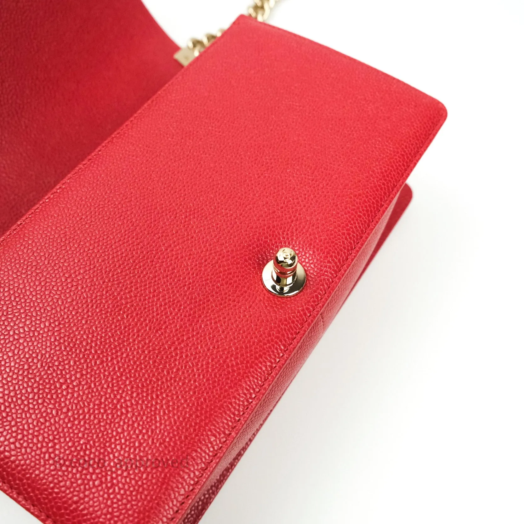 Chanel Boy Quilted Medium Red Caviar Gold Hardware