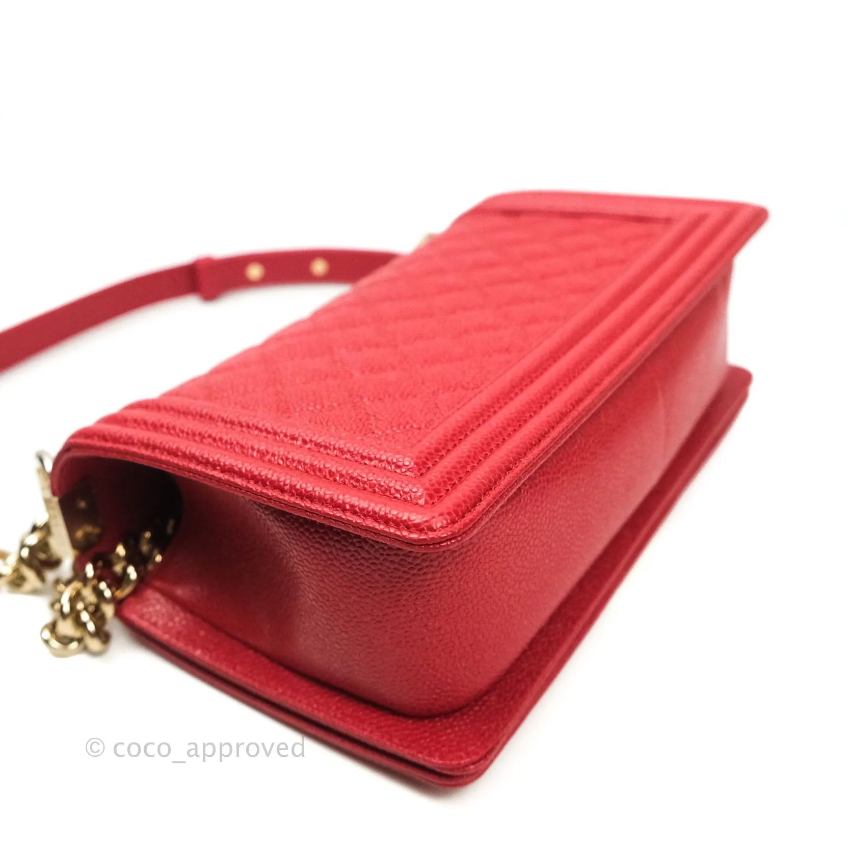 Chanel Boy Quilted Medium Red Caviar Gold Hardware