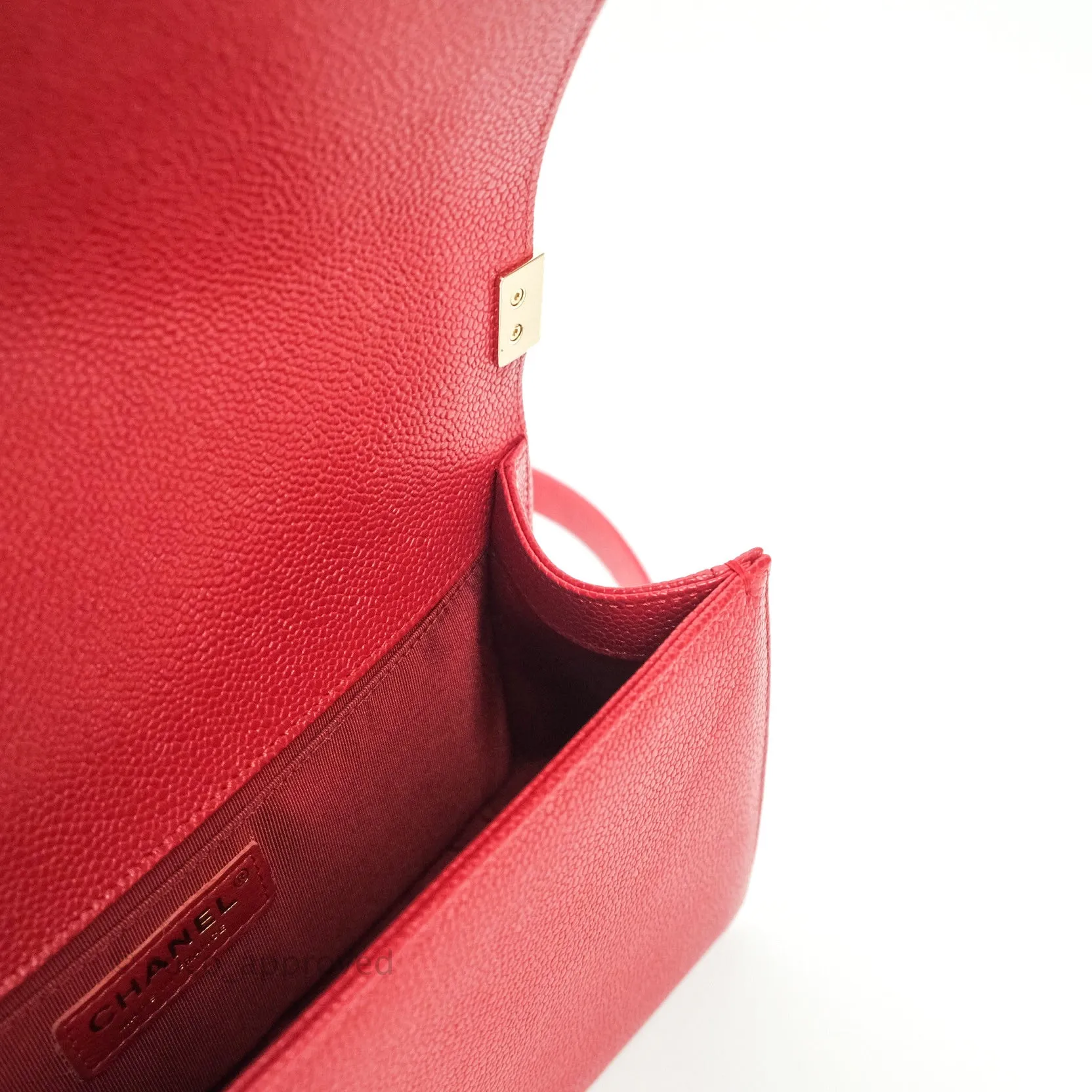 Chanel Boy Quilted Medium Red Caviar Gold Hardware
