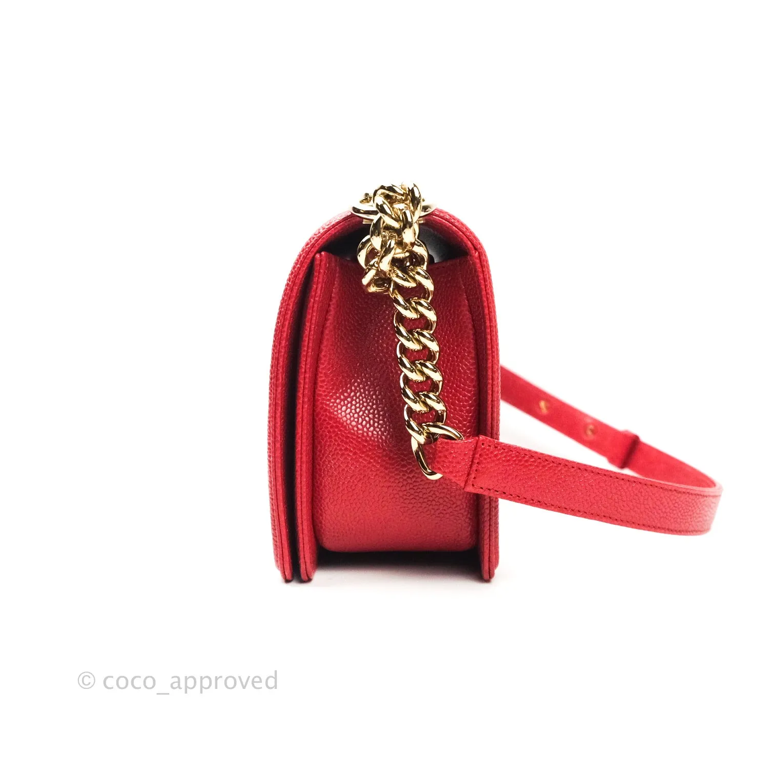 Chanel Boy Quilted Medium Red Caviar Gold Hardware