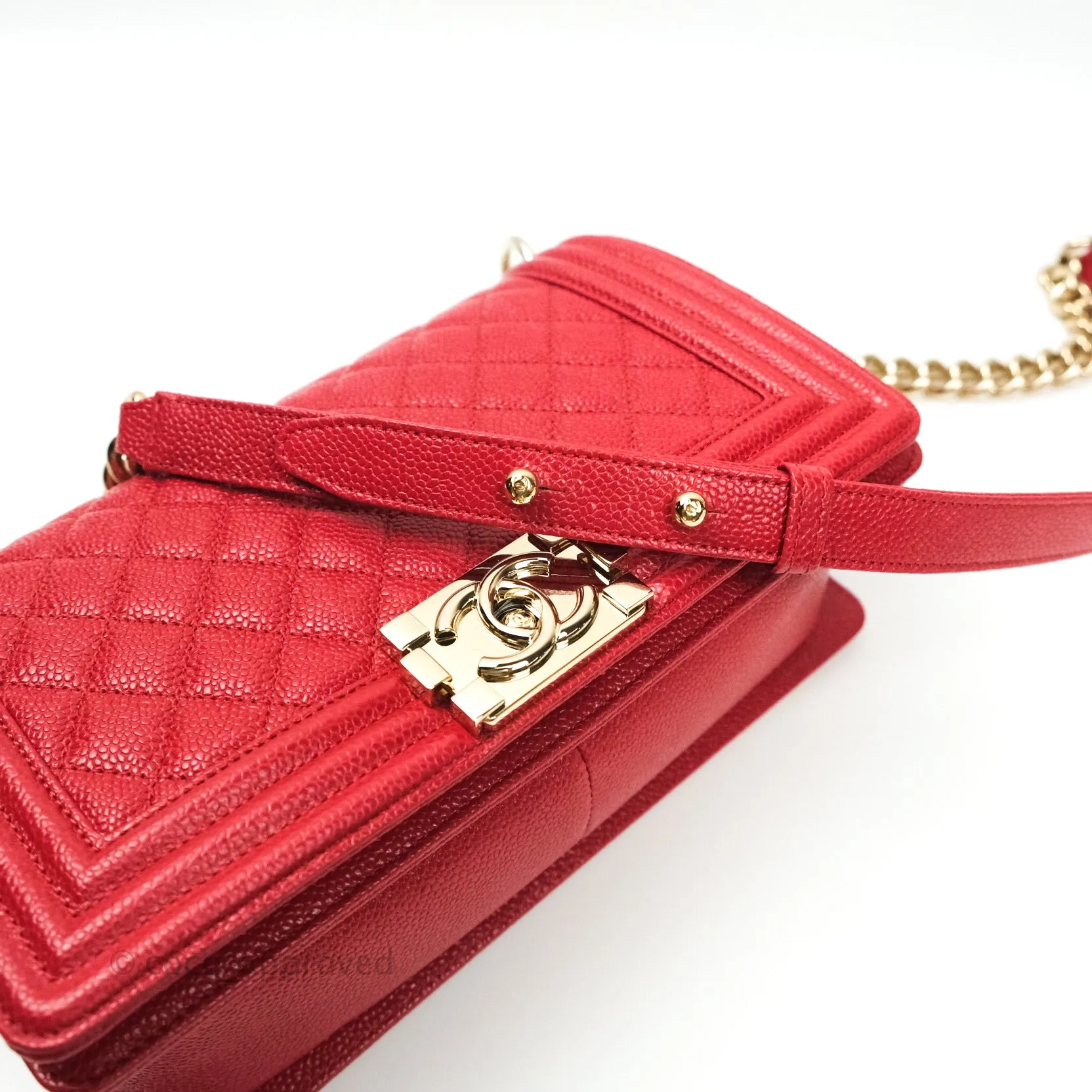 Chanel Boy Quilted Medium Red Caviar Gold Hardware
