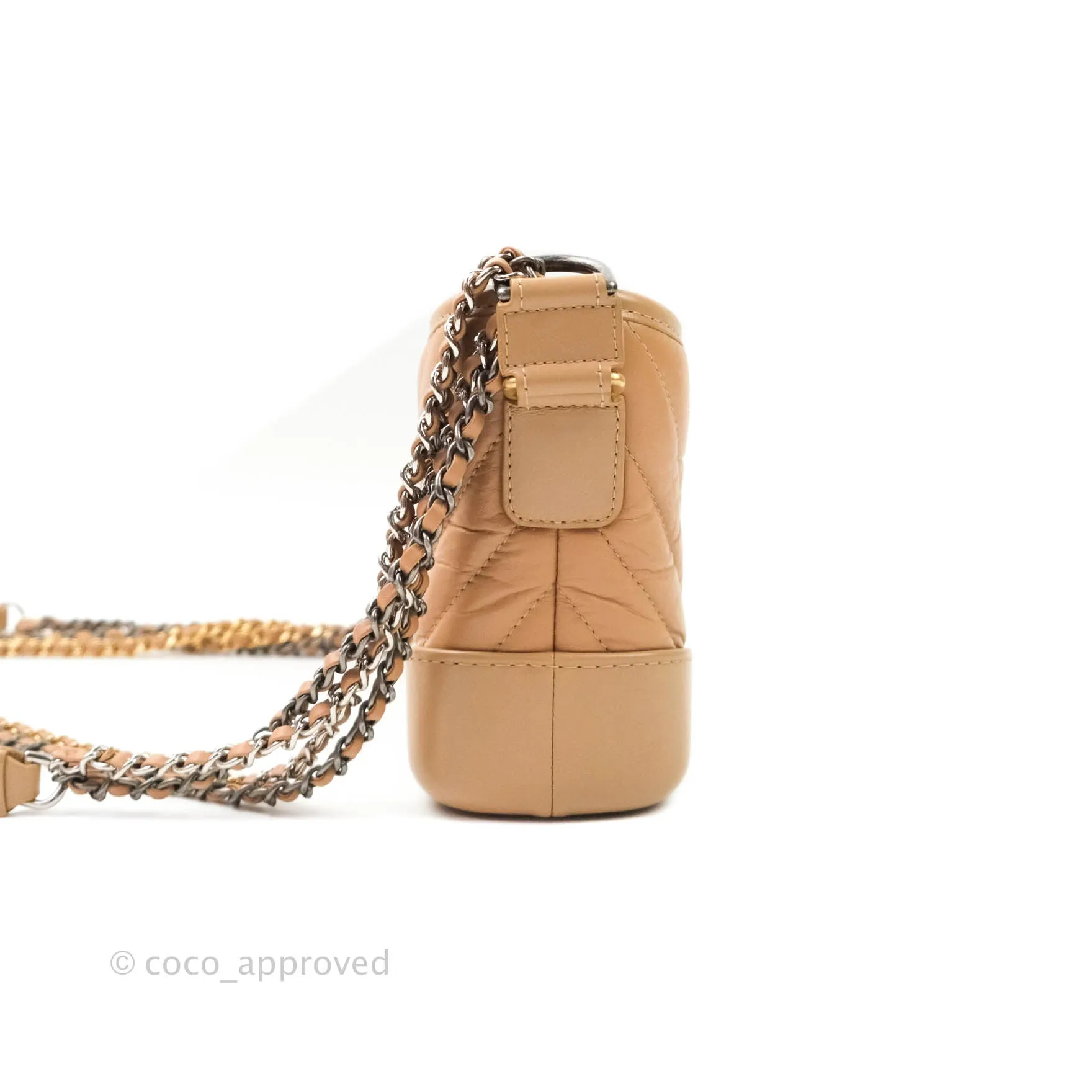 Chanel Calfskin Chevron Small Gabrielle Hobo Beige Mixed Hardware