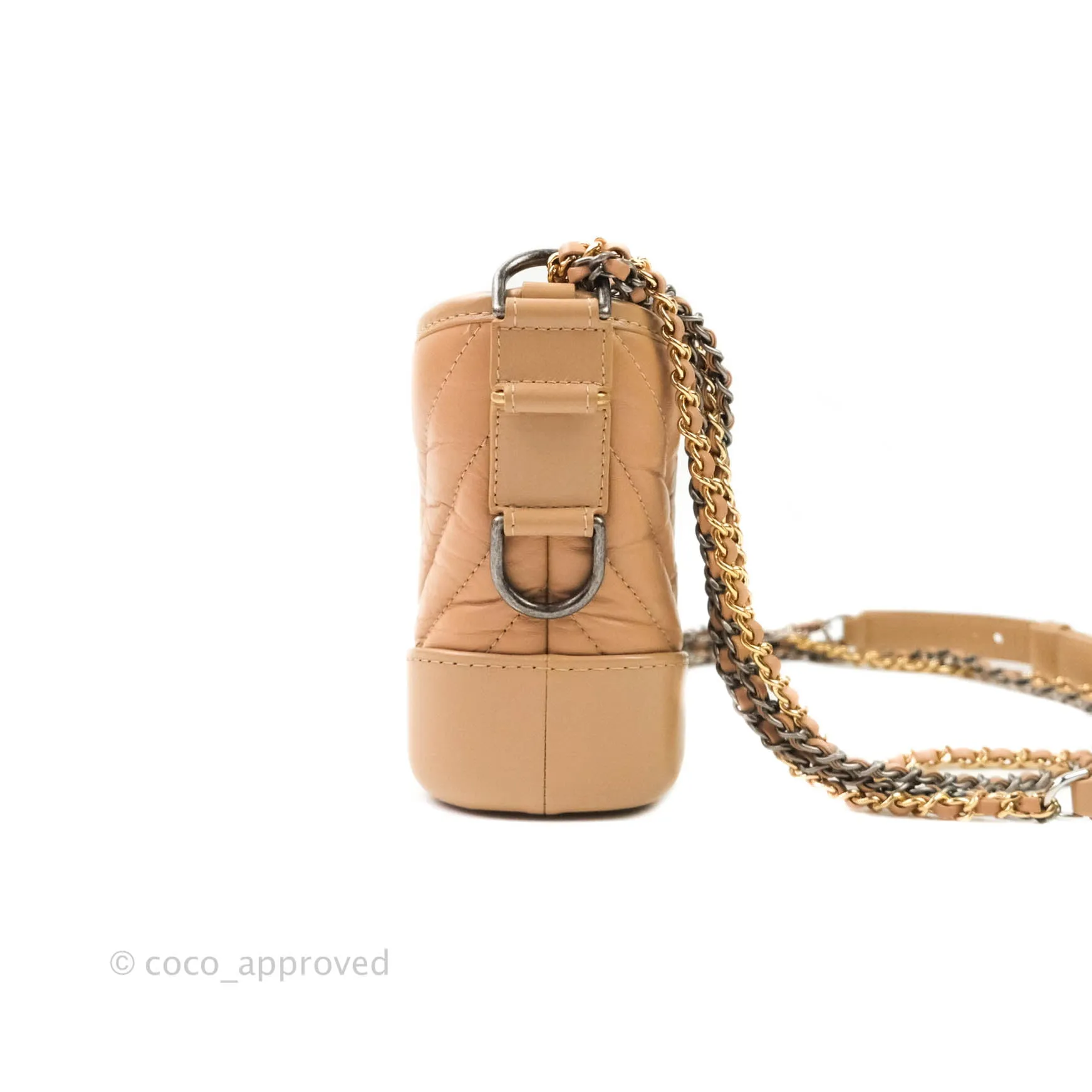 Chanel Calfskin Chevron Small Gabrielle Hobo Beige Mixed Hardware
