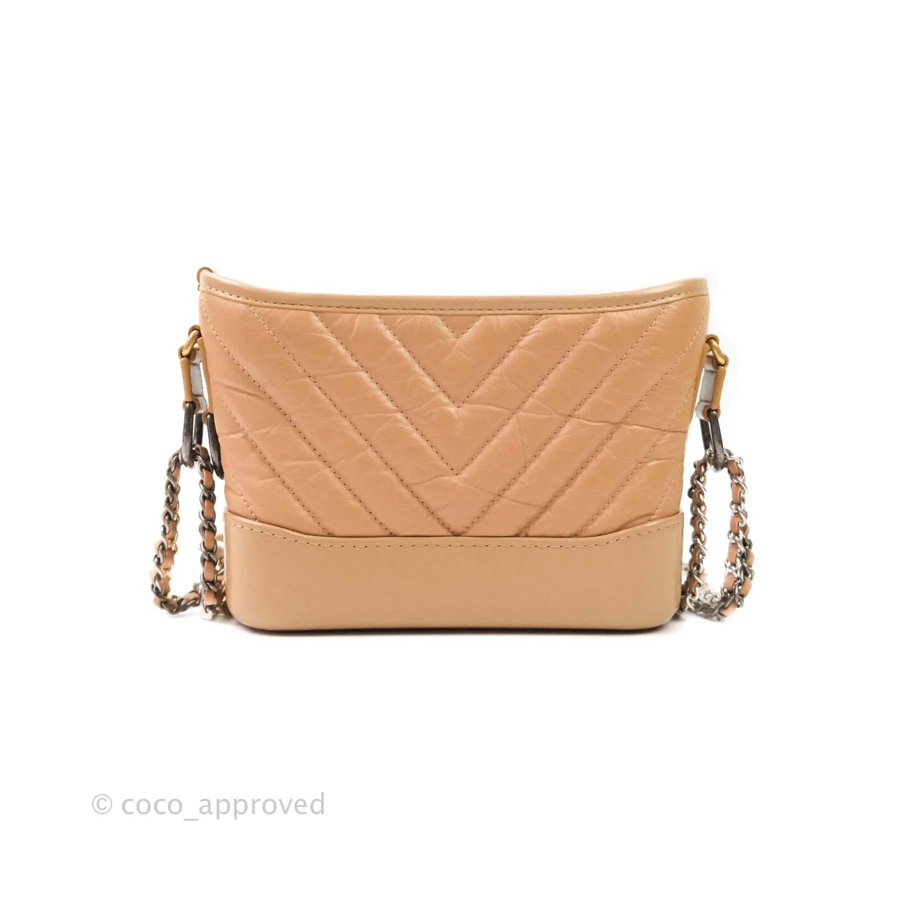 Chanel Calfskin Chevron Small Gabrielle Hobo Beige Mixed Hardware