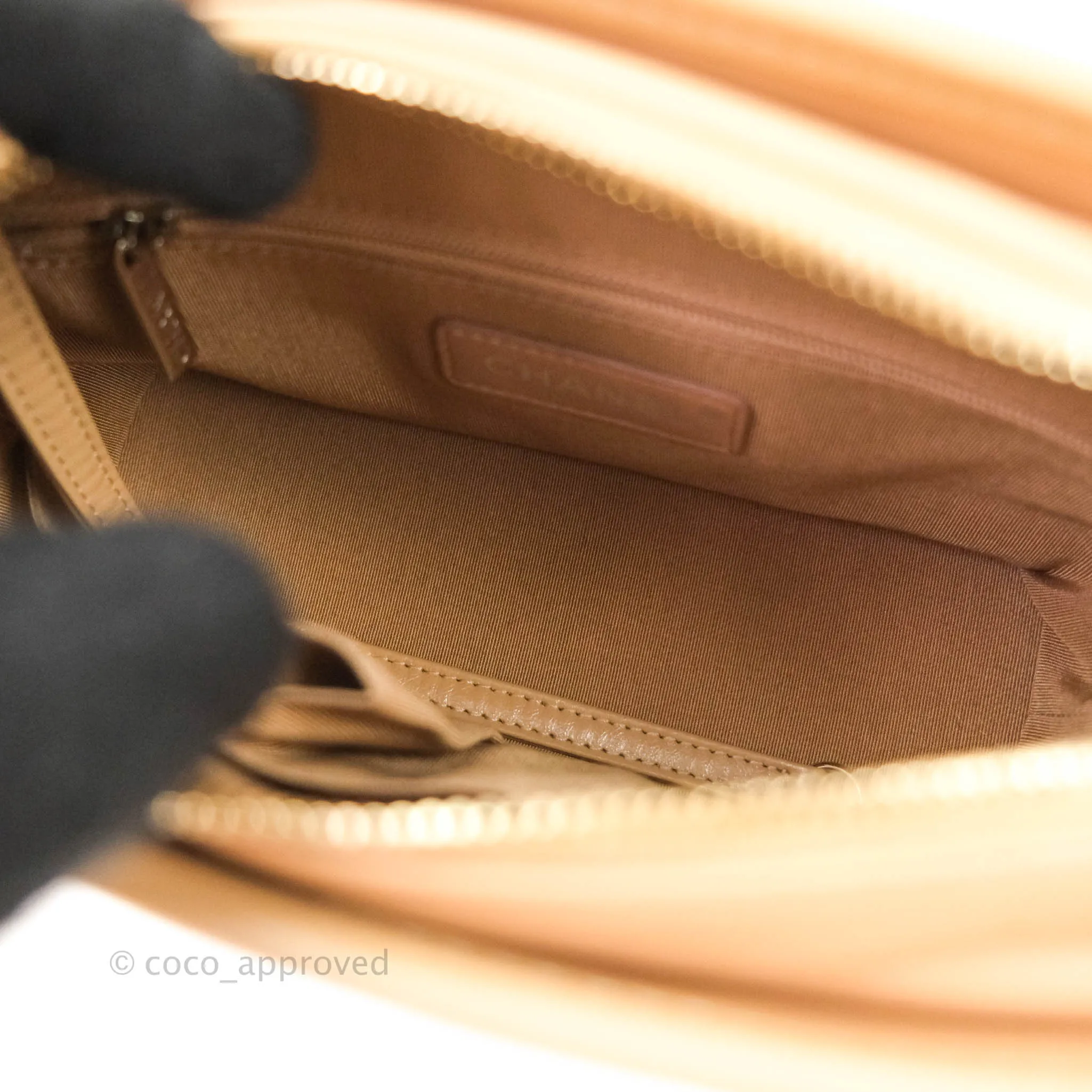 Chanel Calfskin Chevron Small Gabrielle Hobo Beige Mixed Hardware