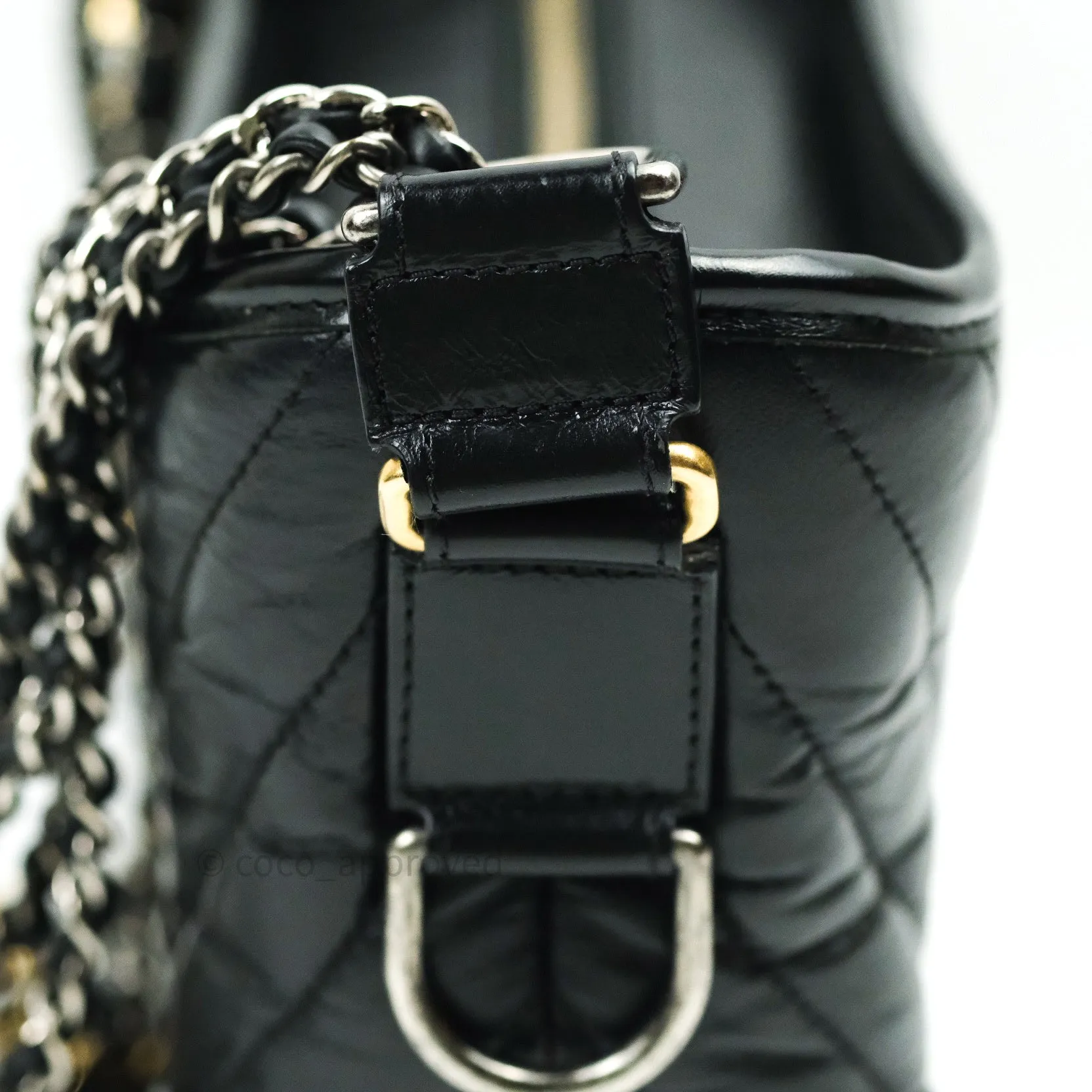 Chanel Calfskin Chevron Small Gabrielle Hobo Black Mixed Hardware
