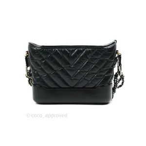 Chanel Calfskin Chevron Small Gabrielle Hobo Black Mixed Hardware