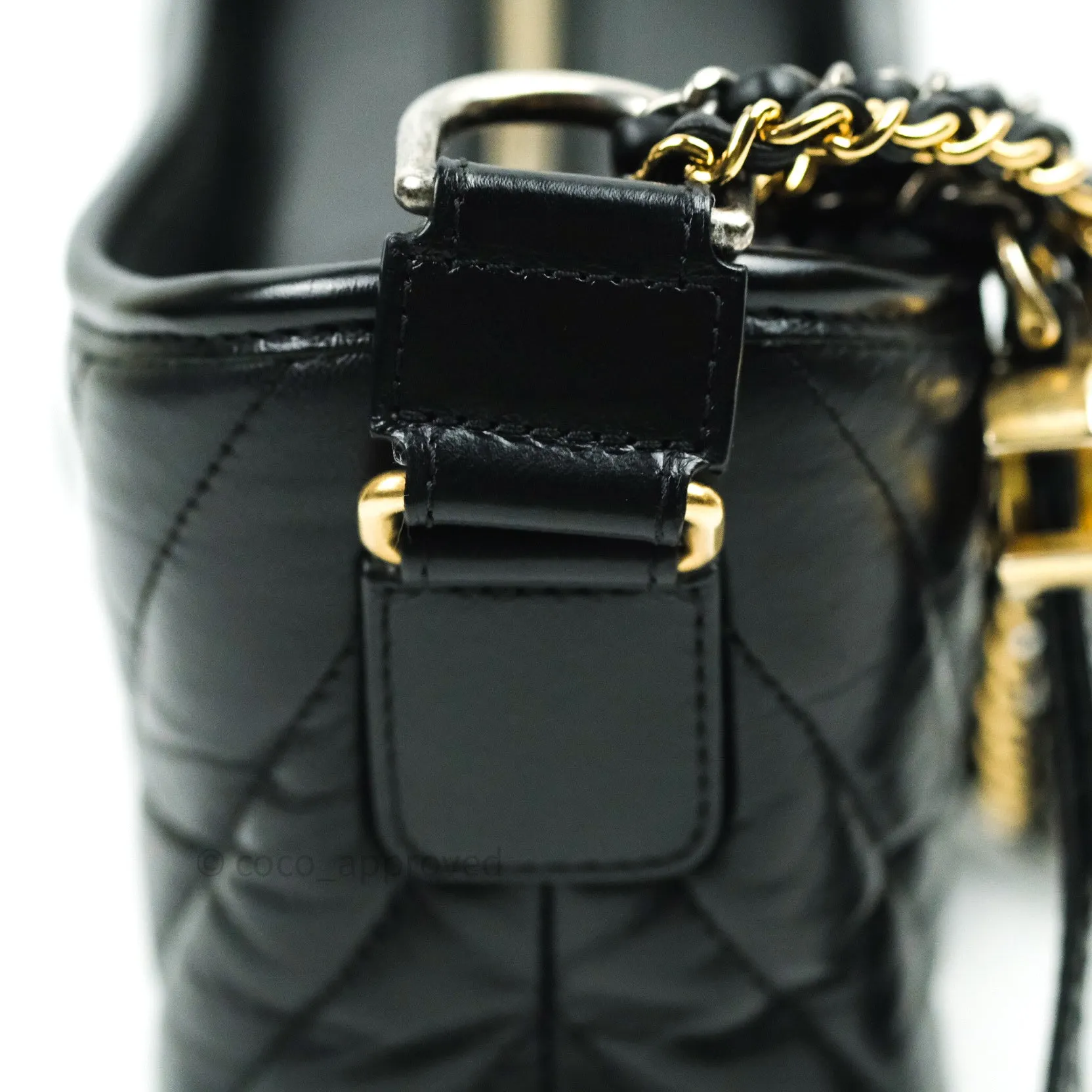 Chanel Calfskin Chevron Small Gabrielle Hobo Black Mixed Hardware