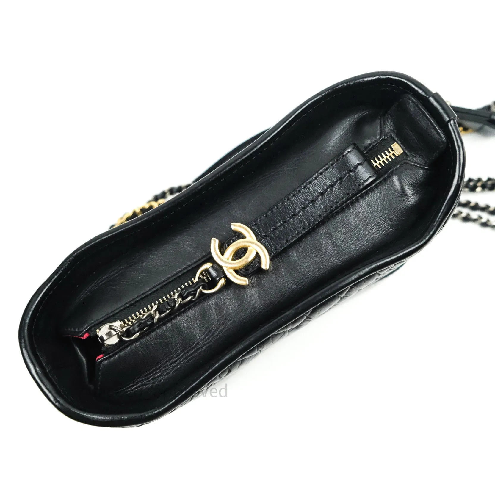 Chanel Calfskin Chevron Small Gabrielle Hobo Black Mixed Hardware
