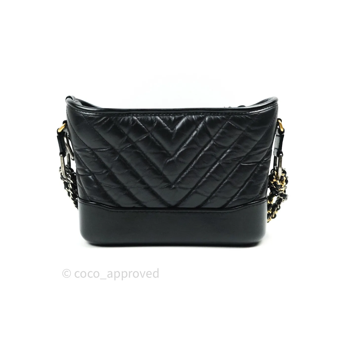 Chanel Calfskin Chevron Small Gabrielle Hobo Black Mixed Hardware