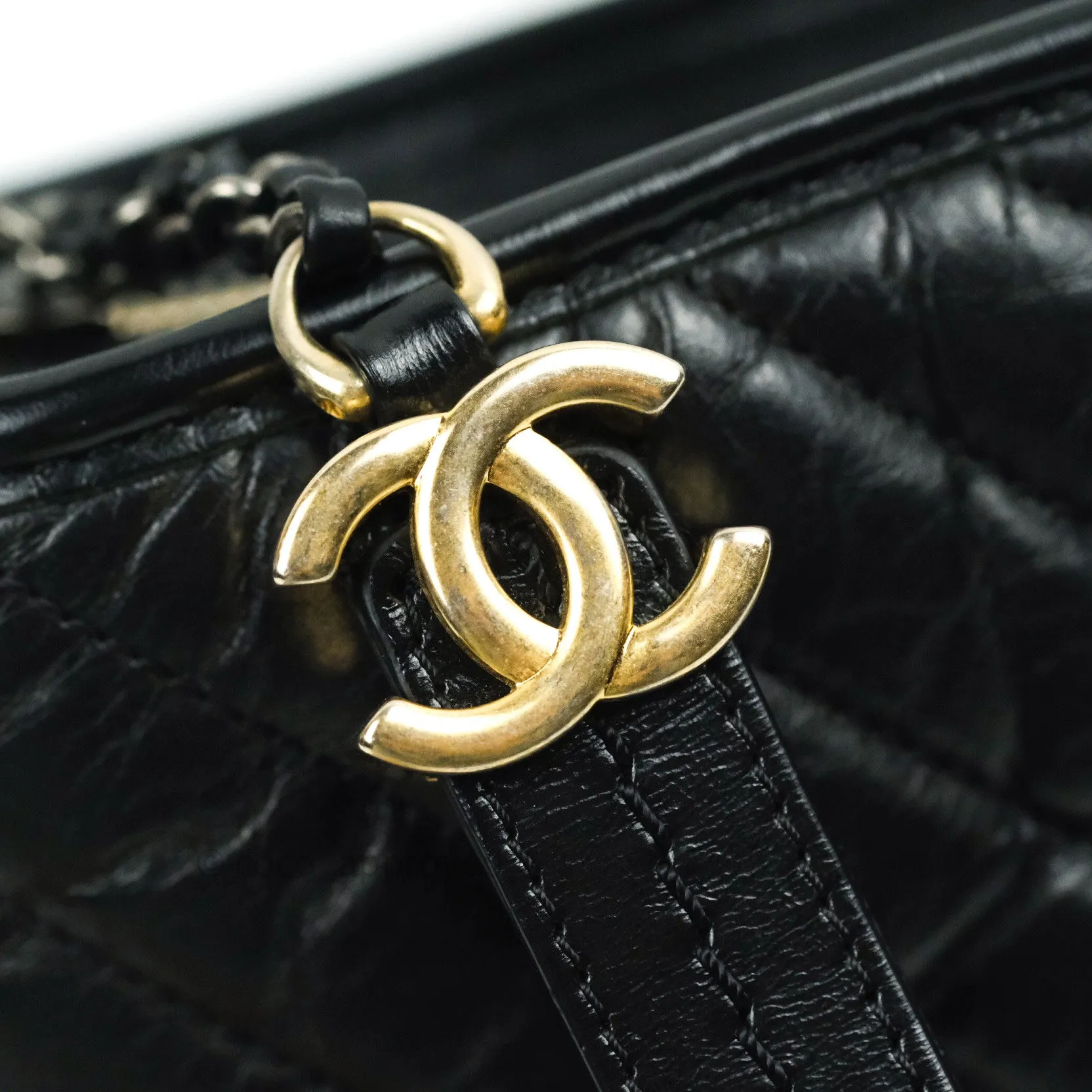 Chanel Calfskin Chevron Small Gabrielle Hobo Black Mixed Hardware