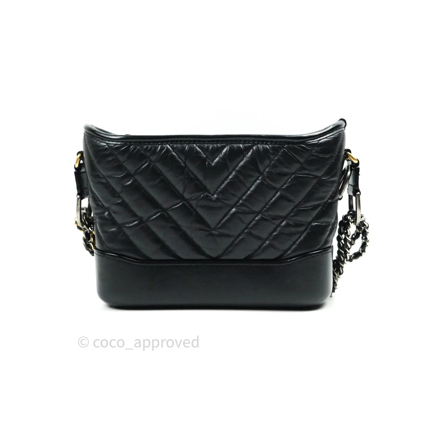 Chanel Calfskin Chevron Small Gabrielle Hobo Black Mixed Hardware