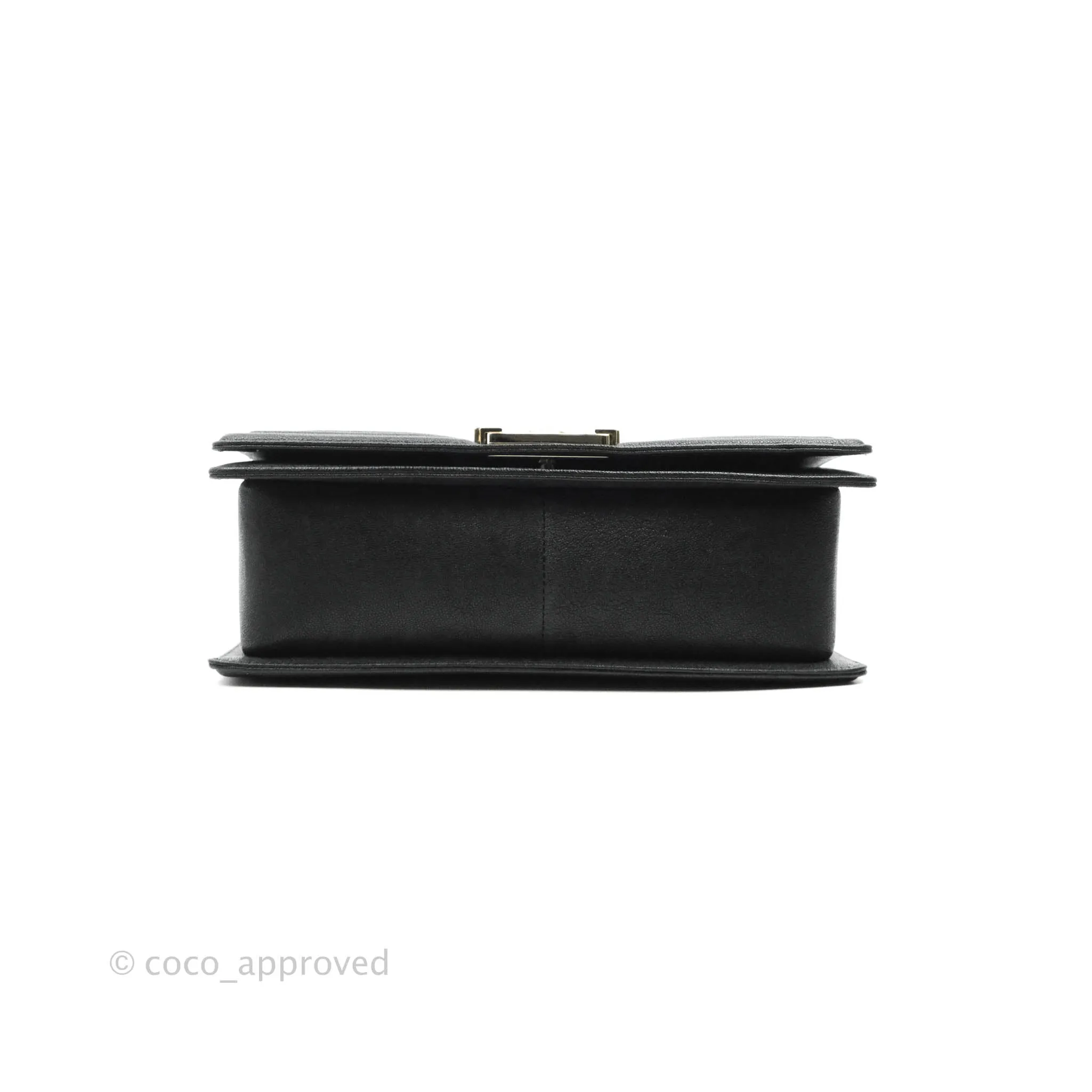 Chanel Chevron Medium Boy Black Grained Calfskin Gold Hardware