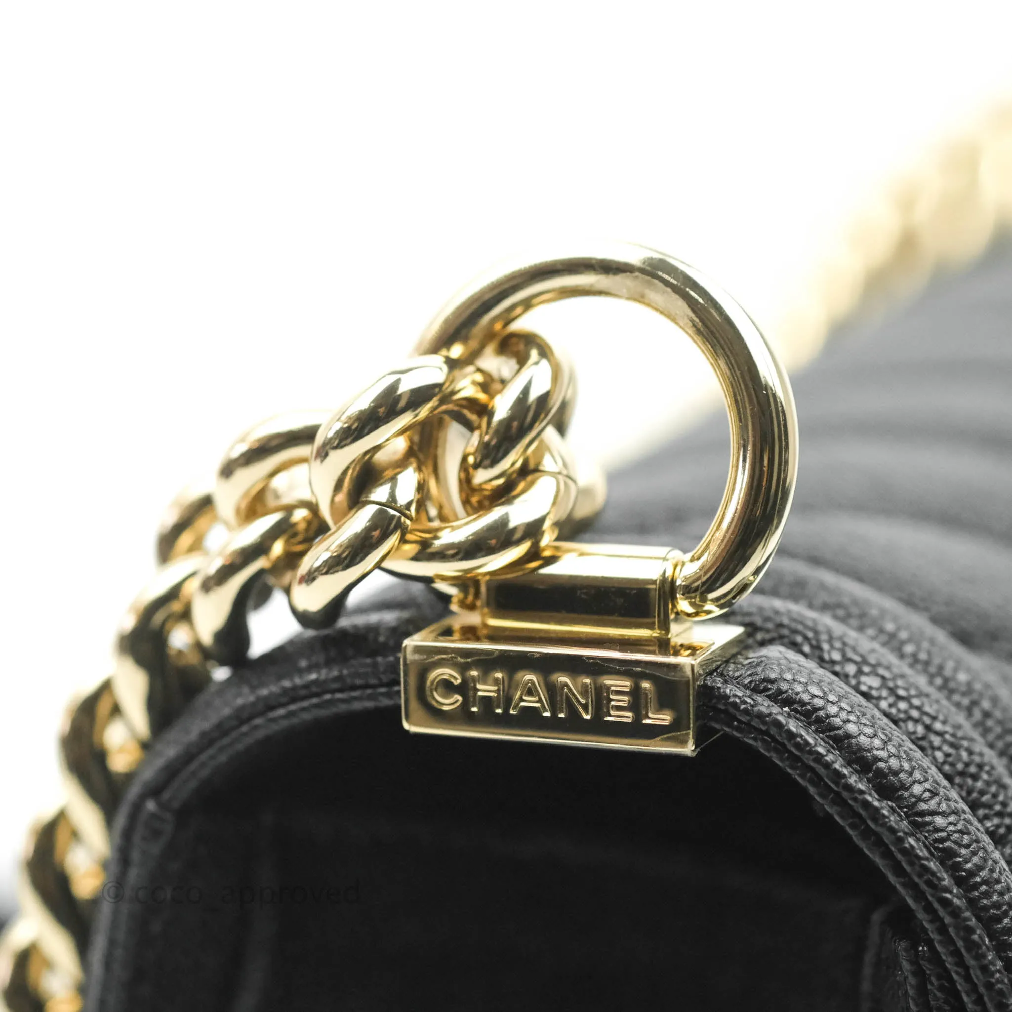 Chanel Chevron Medium Boy Black Grained Calfskin Gold Hardware